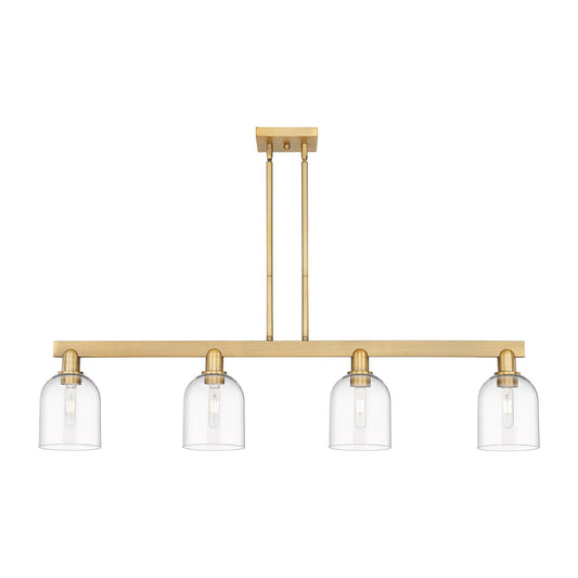 Innovations Bella 48in 4-Light Island Light | Industrial Brushed Brass and Clear Glass | Kitchen Island & Dining Room | Model 716-4I-BB-G558-6CL