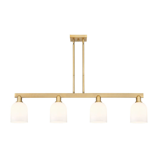 Innovations Bella 48in 4-Light Island Light | Industrial Brushed Brass and White Glass | Kitchen Island & Dining Room | Model 716-4I-BB-G558-6GWH