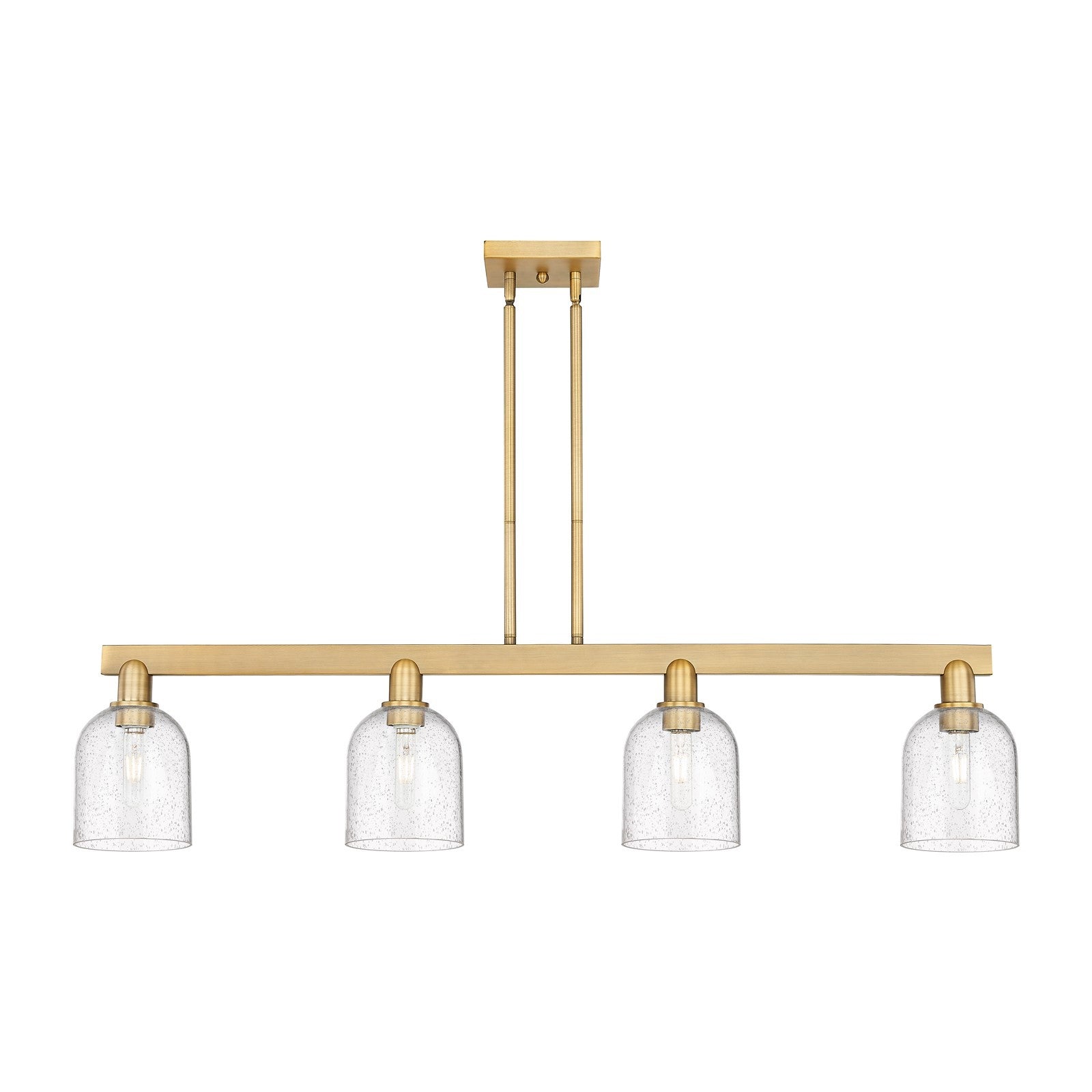 Innovations Bella 48in 4-Light Island Light | Industrial Brushed Brass Steel and Seedy Glass | Kitchen Island & Dining Room | Model 716-4I-BB-G558-6SDY