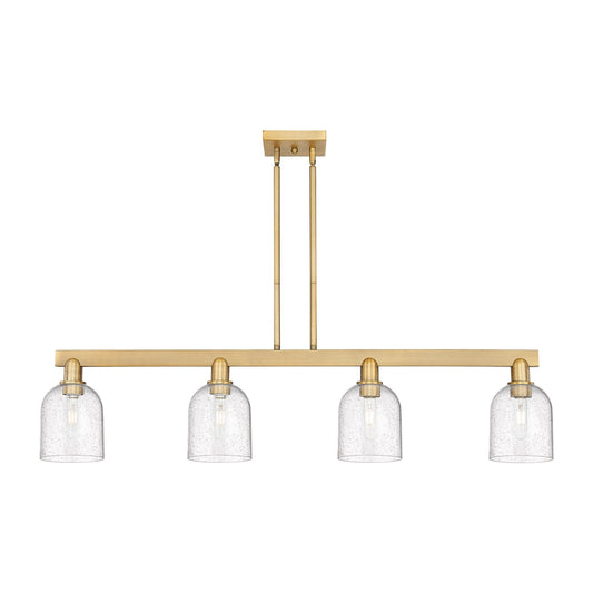 Innovations Bella 48in 4-Light Island Light | Industrial Brushed Brass Steel and Seedy Glass | Kitchen Island & Dining Room | Model 716-4I-BB-G558-6SDY