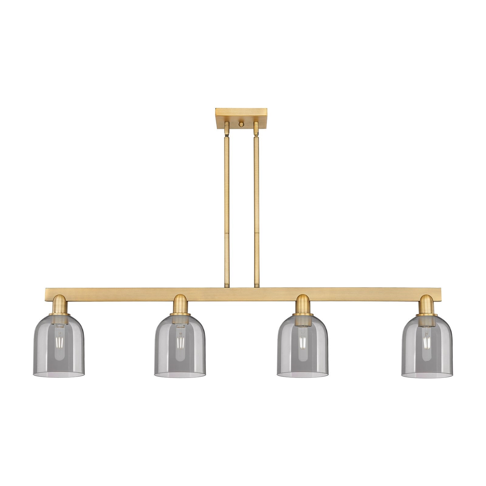 Innovations Bella 48in 4-Light Island Light | Industrial Brushed Brass Steel and Light Smoke Glass | Kitchen Island & Dining | Model 716-4I-BB-G558-6SM