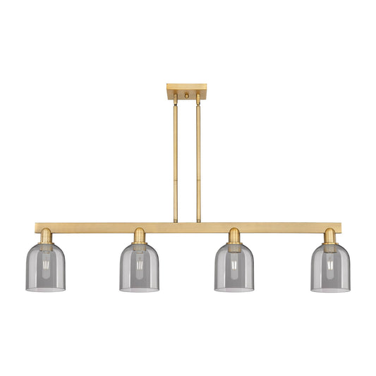 Innovations Bella 48in 4-Light Island Light | Industrial Brushed Brass Steel and Light Smoke Glass | Kitchen Island & Dining | Model 716-4I-BB-G558-6SM