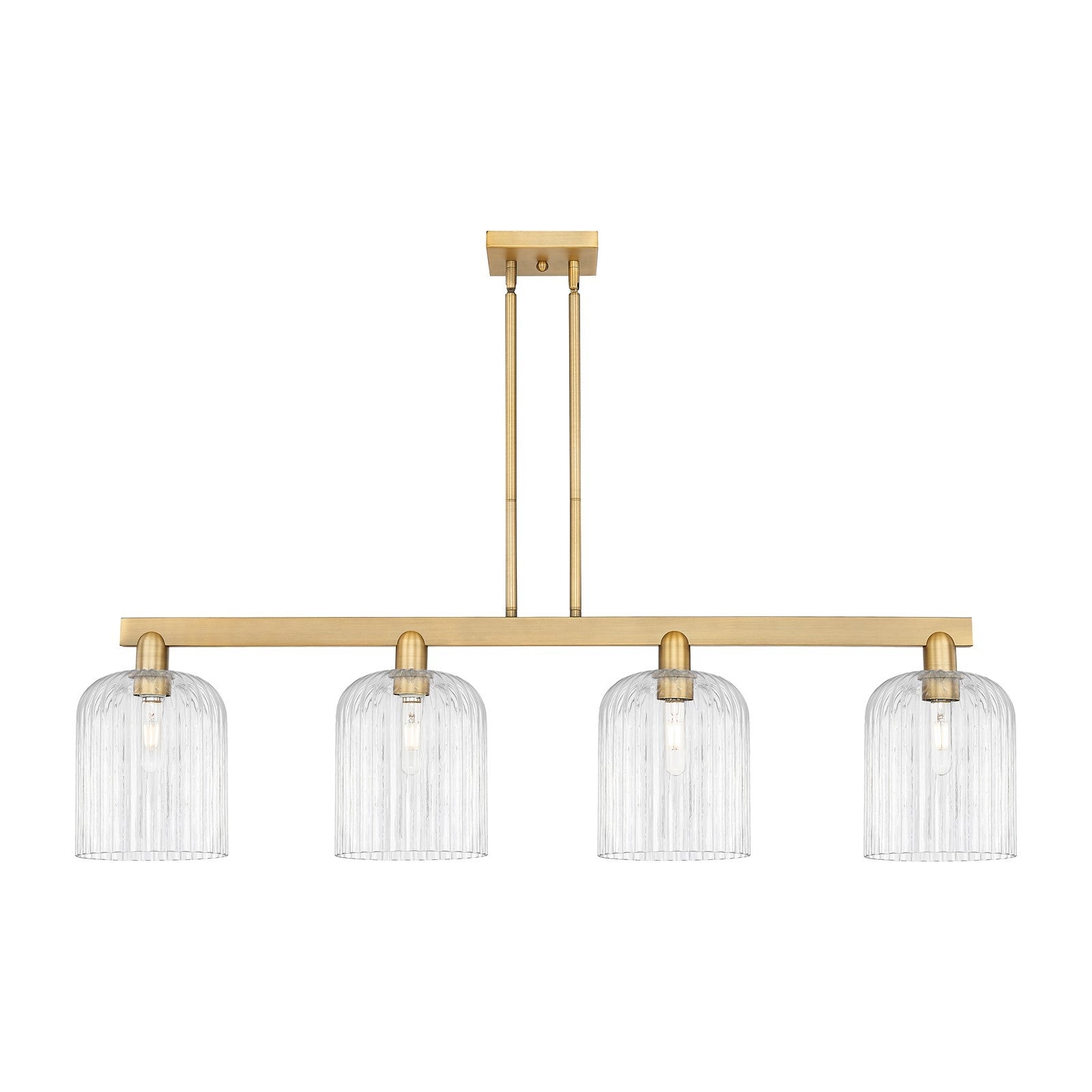 Innovations Bridal Veil 51in 4-Light Island Light | Industrial Brushed Brass Steel and Clear Ribbed Glass | Kitchen Island & | Model 716-4I-BB-G559-8CL
