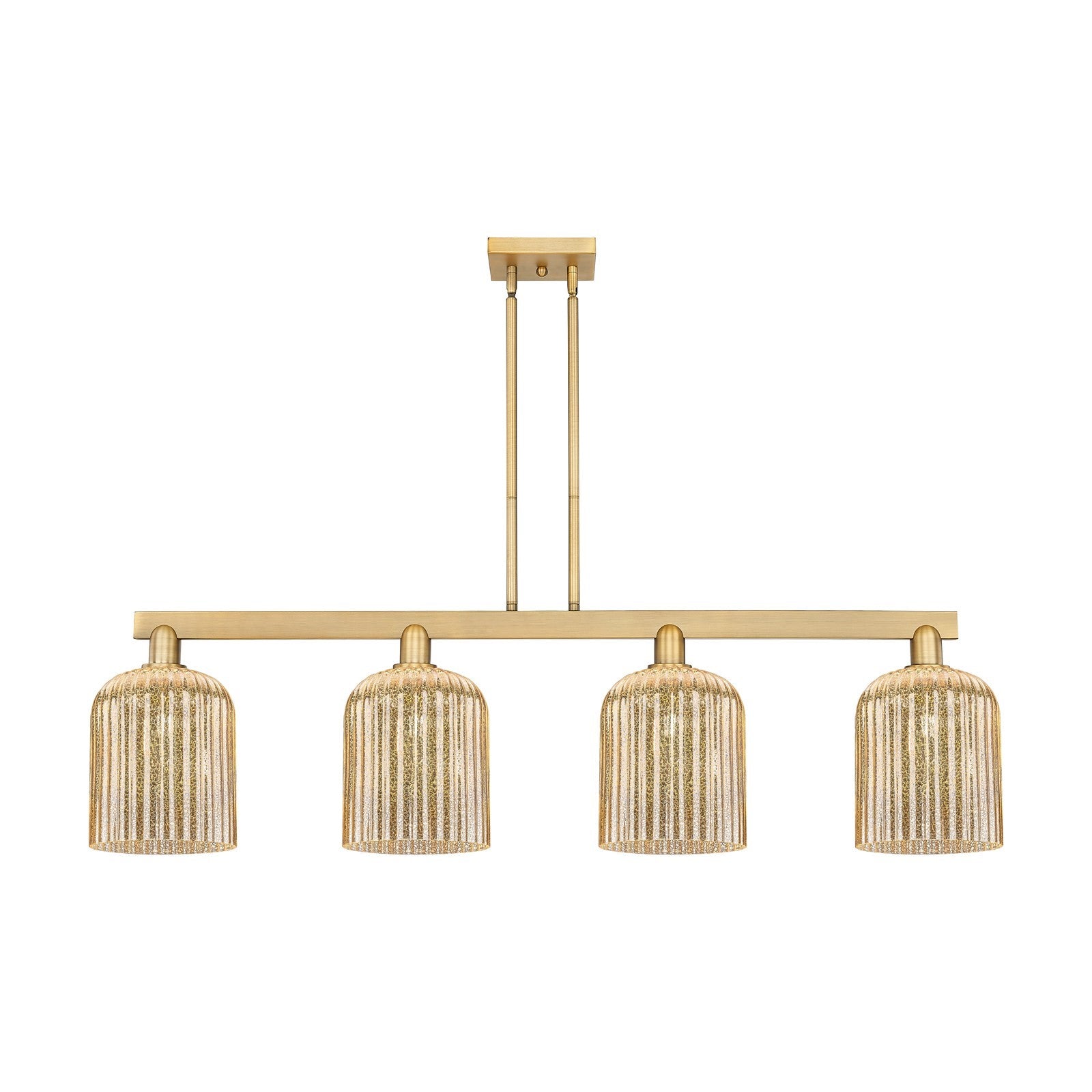 Innovations Bridal Veil 51in 4-Light Island Light | Industrial Brushed Brass Steel and Mercury Ribbed Glass | Kitchen Island & | Model 716-4I-BB-G559-8ME