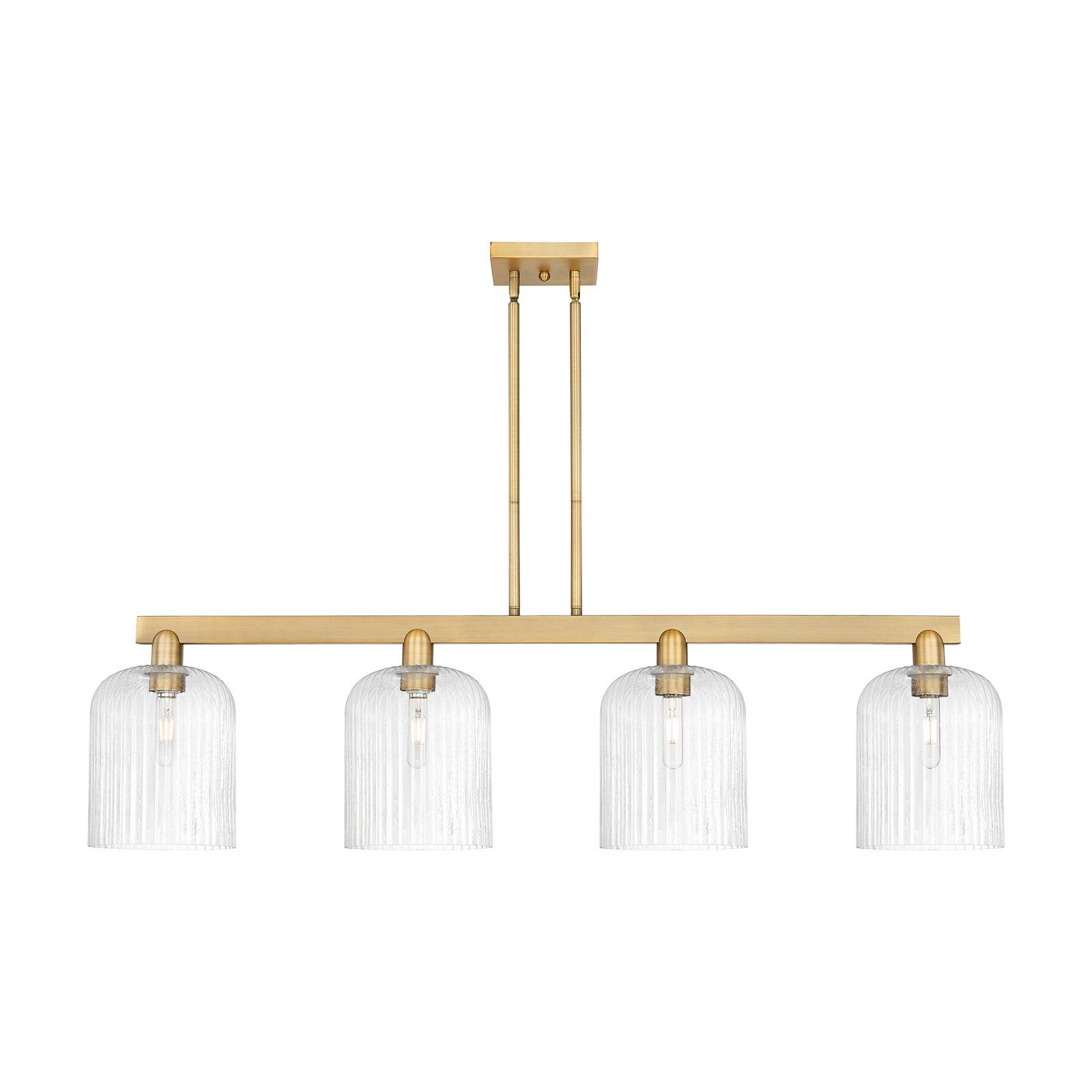 Innovations Bridal Veil 51in 4-Light Island Light | Industrial Brushed Brass Steel and Seedy Ribbed Glass | Kitchen Island & | Model 716-4I-BB-G559-8SDY