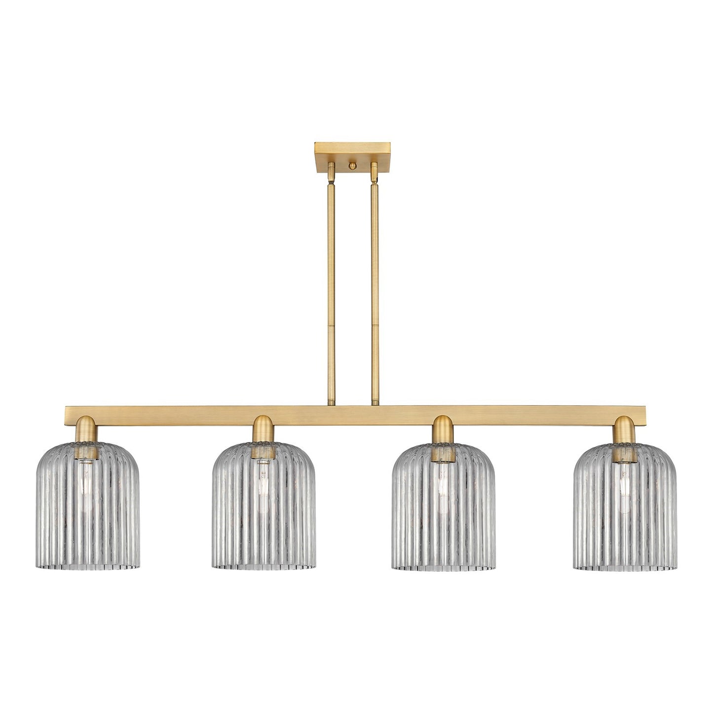 Innovations Bridal Veil 51in 4-Light Island Light | Industrial Brushed Brass and Light Smoke Ribbed Glass | Kitchen Island & | Model 716-4I-BB-G559-8SM