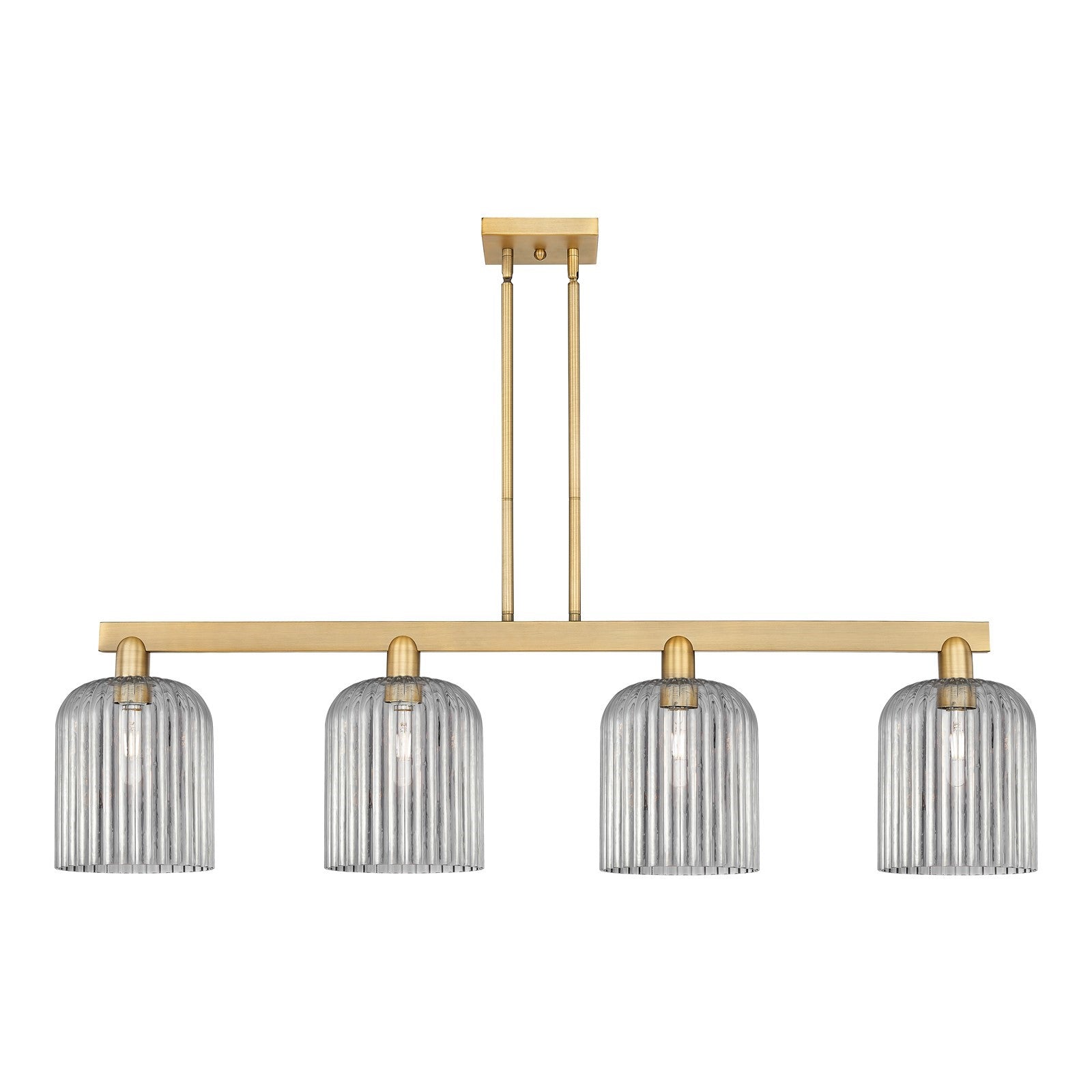 Innovations Bridal Veil 51in 4-Light Island Light | Industrial Brushed Brass and Light Smoke Ribbed Glass | Kitchen Island & | Model 716-4I-BB-G559-8SM