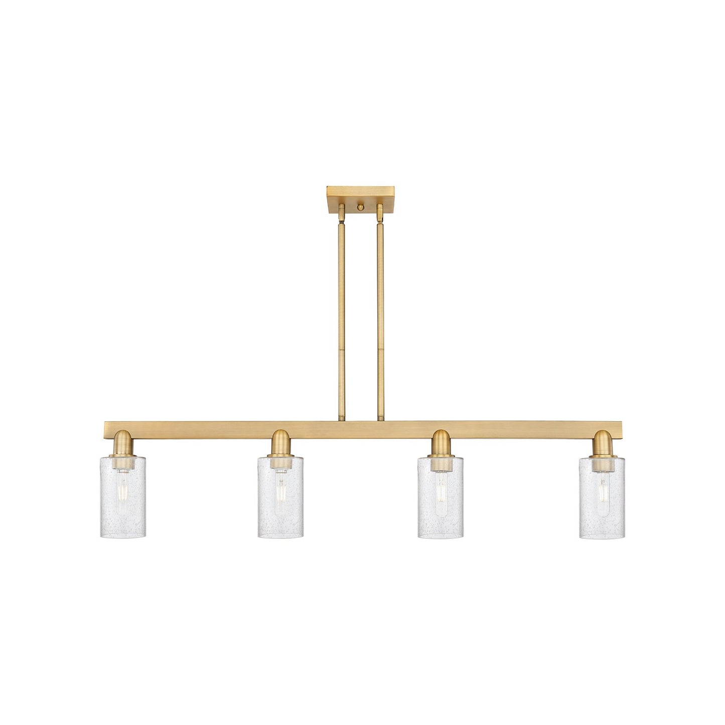 Innovations Clymer 47in 4-Light Island Light | Industrial Brushed Brass Steel and Seedy Glass | Kitchen Island & Dining Room | Model 716-4I-BB-G804