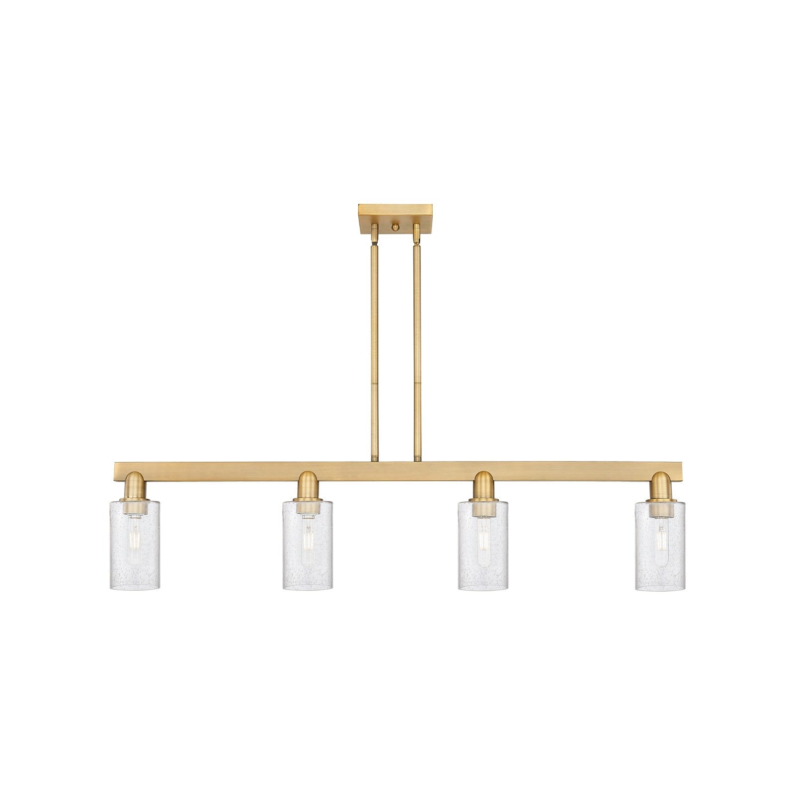 Innovations Clymer 47in 4-Light Island Light | Industrial Brushed Brass Steel and Seedy Glass | Kitchen Island & Dining Room | Model 716-4I-BB-G804