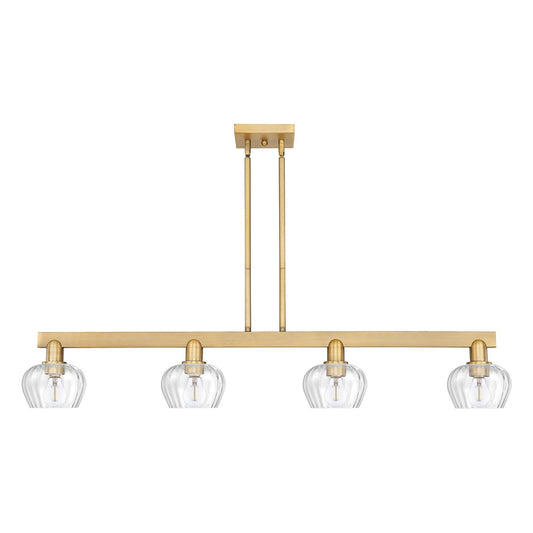 Innovations Fenton 49in 4-Light Island Light | Industrial Brushed Brass and Clear Ribbed Glass | Kitchen Island & Dining Room | Model 716-4I-BB-G92