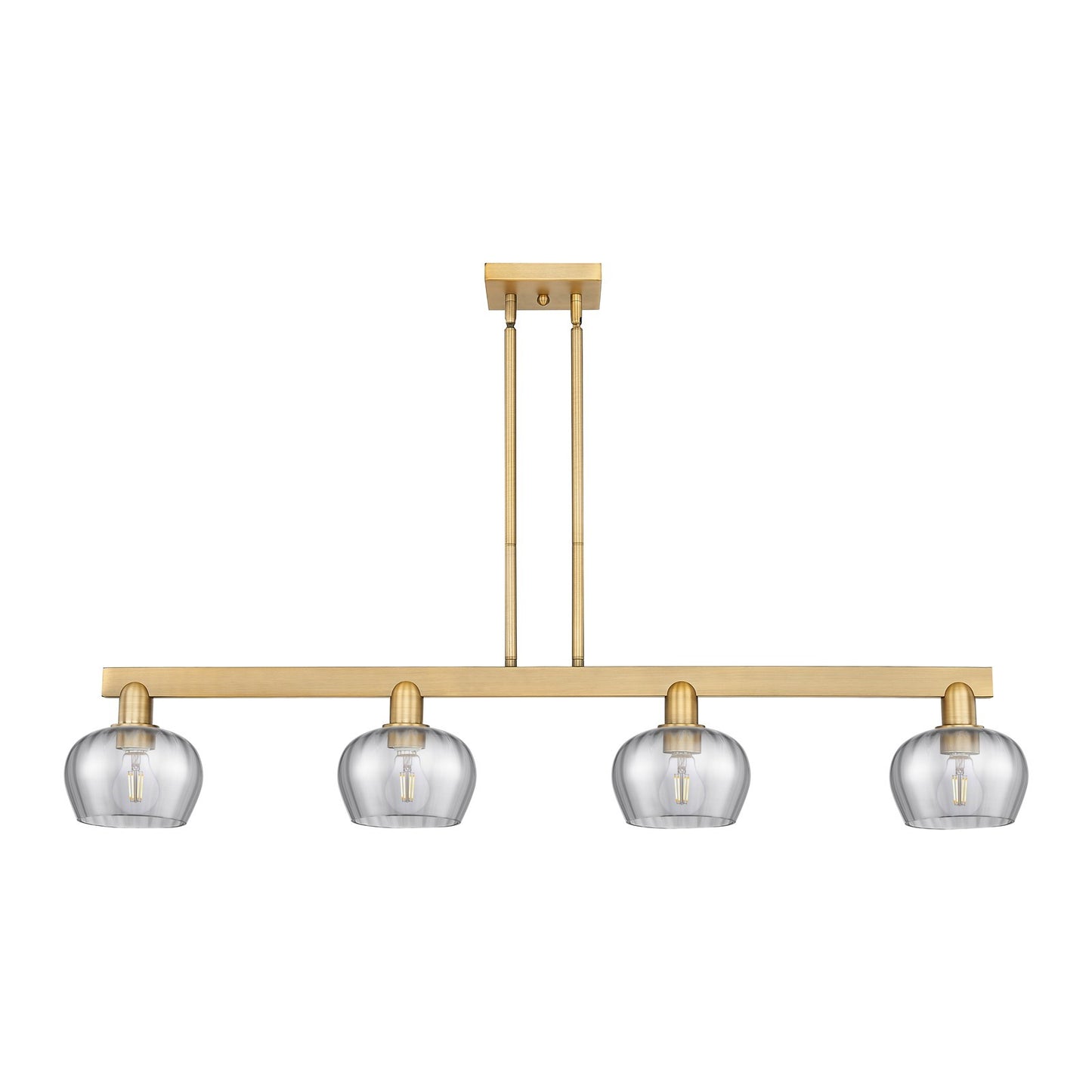 Innovations Fenton 49in 4-Light Island Light | Industrial Brushed Brass Steel and Light Smoke Ribbed Glass | Kitchen Island & Dining | Model 716-4I-BB-G93