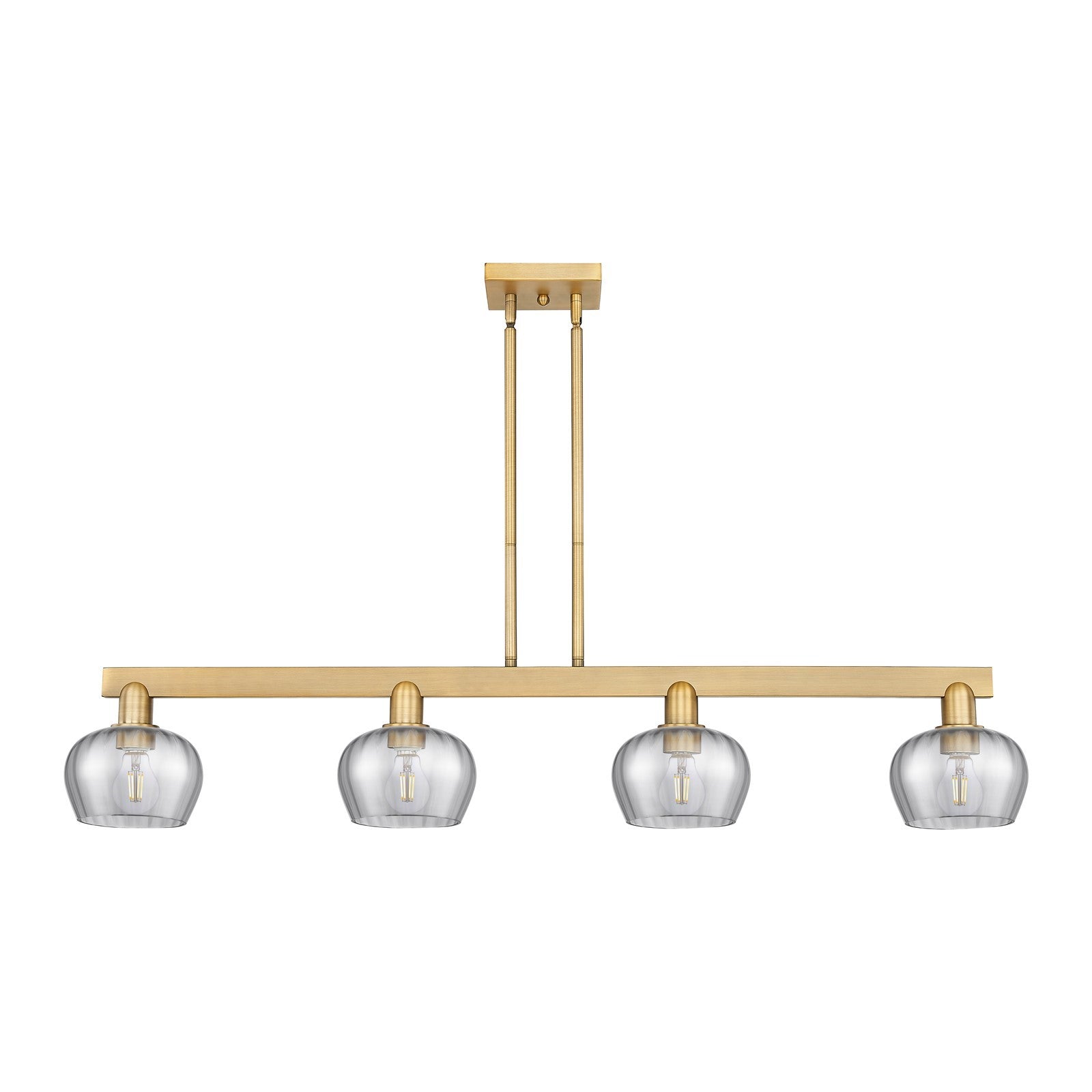 Innovations Fenton 49in 4-Light Island Light | Industrial Brushed Brass Steel and Light Smoke Ribbed Glass | Kitchen Island & Dining | Model 716-4I-BB-G93
