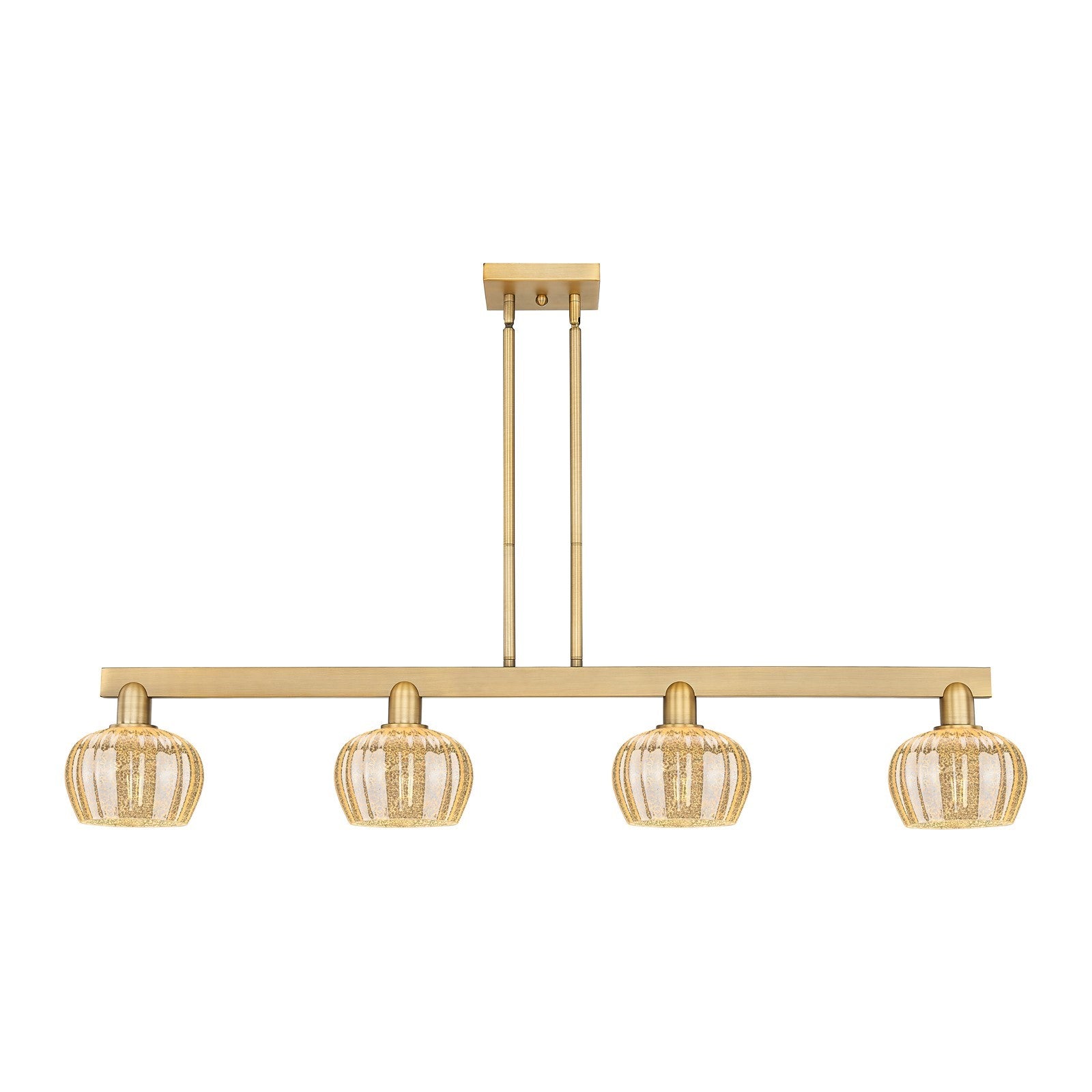 Innovations Fenton 49in 4-Light Island Light | Industrial Brushed Brass Steel and Mercury Ribbed Glass | Kitchen Island & Dining | Model 716-4I-BB-G96