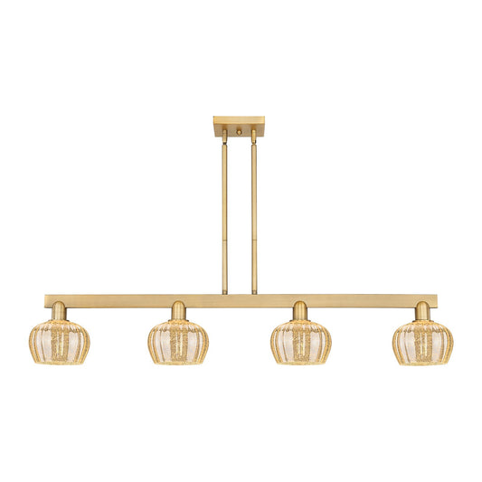 Innovations Fenton 49in 4-Light Island Light | Industrial Brushed Brass Steel and Mercury Ribbed Glass | Kitchen Island & Dining | Model 716-4I-BB-G96