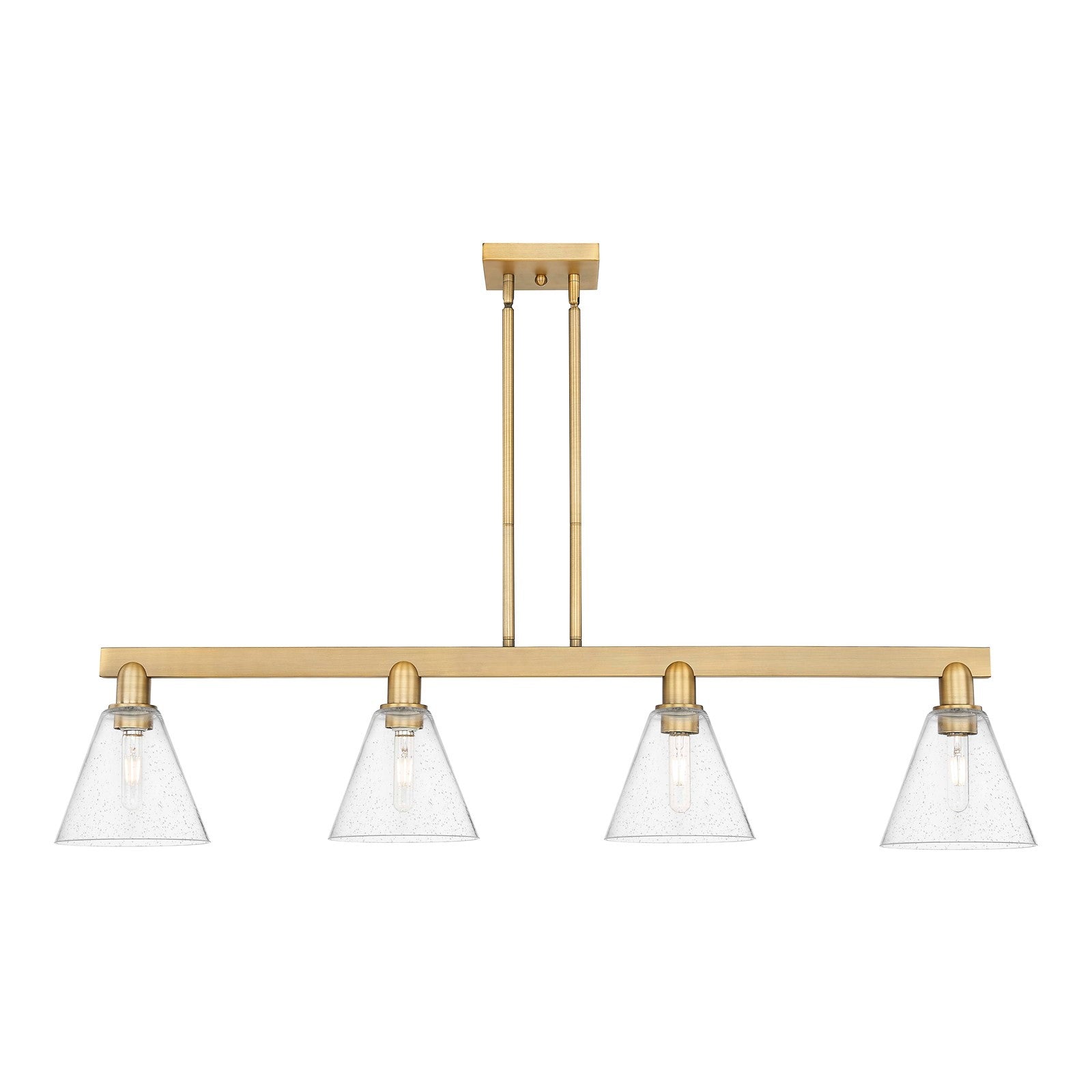 Innovations Berkshire Glass 51in 4-Light Island Light | Industrial Brushed Brass Steel and Seedy Glass | Kitchen Island & Dining | Model 716-4I-BB-GBC-84
