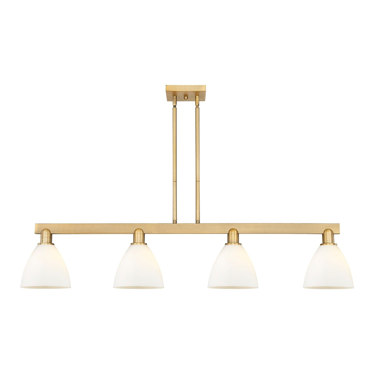 Innovations Bristol 50in 4-Light Island Light | Industrial Brushed Brass Steel and Matte White Glass | Kitchen Island & Dining | Model 716-4I-BB-GBD-751