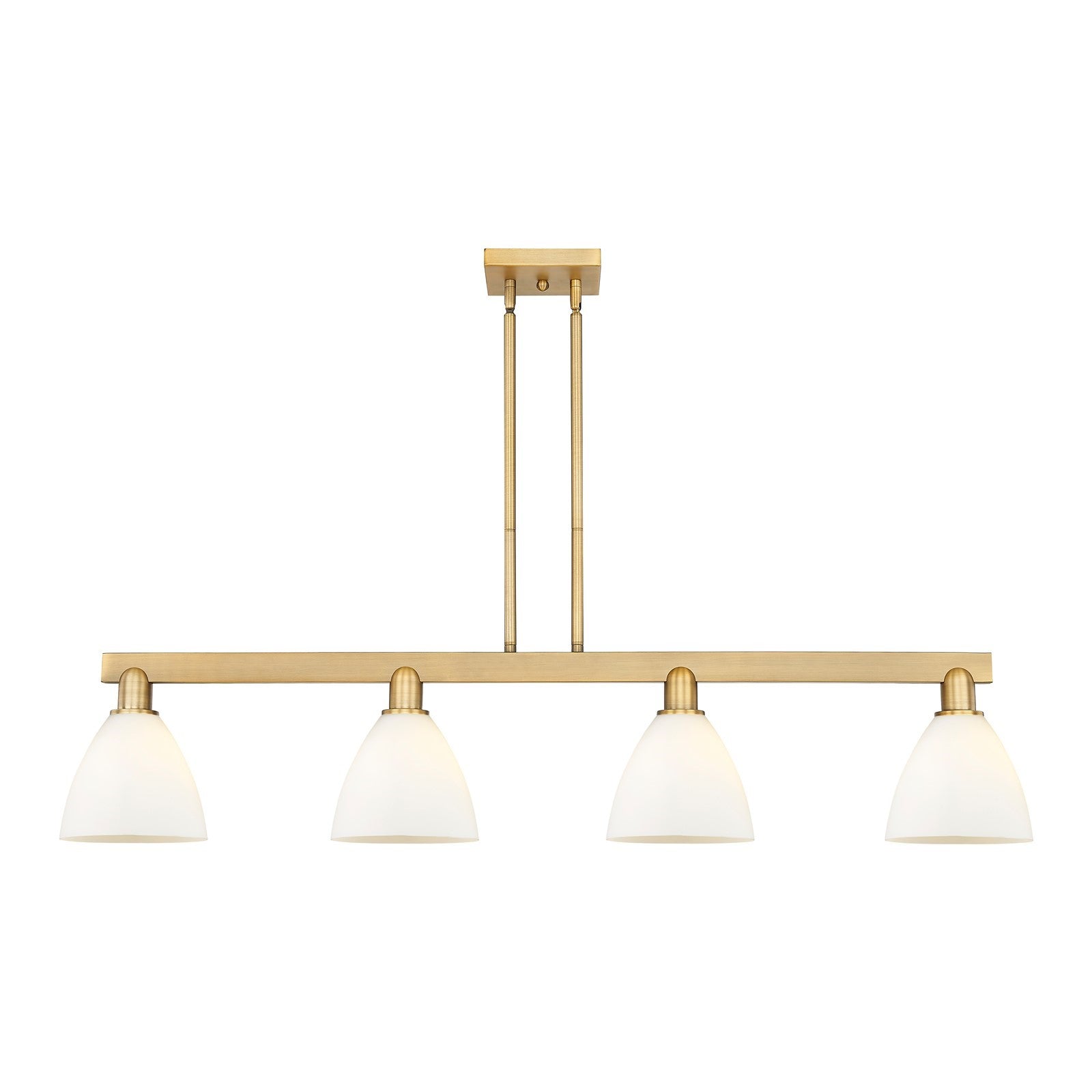 Innovations Bristol 50in 4-Light Island Light | Industrial Brushed Brass Steel and Matte White Glass | Kitchen Island & Dining | Model 716-4I-BB-GBD-751