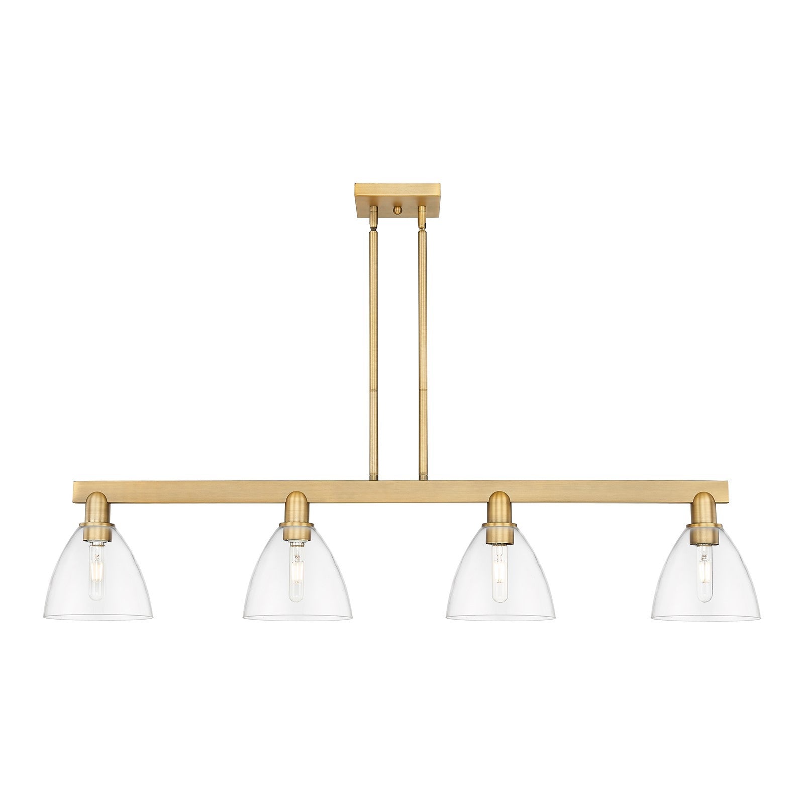 Innovations Bristol 50in 4-Light Island Light | Industrial Brushed Brass Steel and Clear Glass | Kitchen Island & Dining Room | Model 716-4I-BB-GBD-752