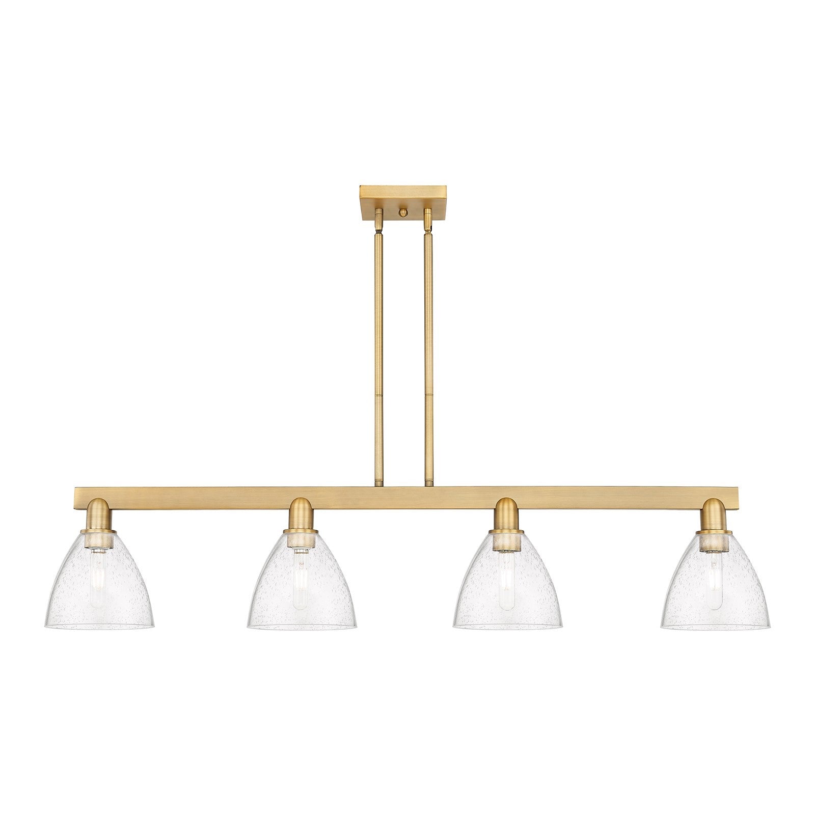 Innovations Bristol 50.25in 4-Light Island Light | Industrial Brushed Brass Steel and Seedy Glass Dome Shade | Kitchen Island & | Model 716-4I-BB-GBD-754