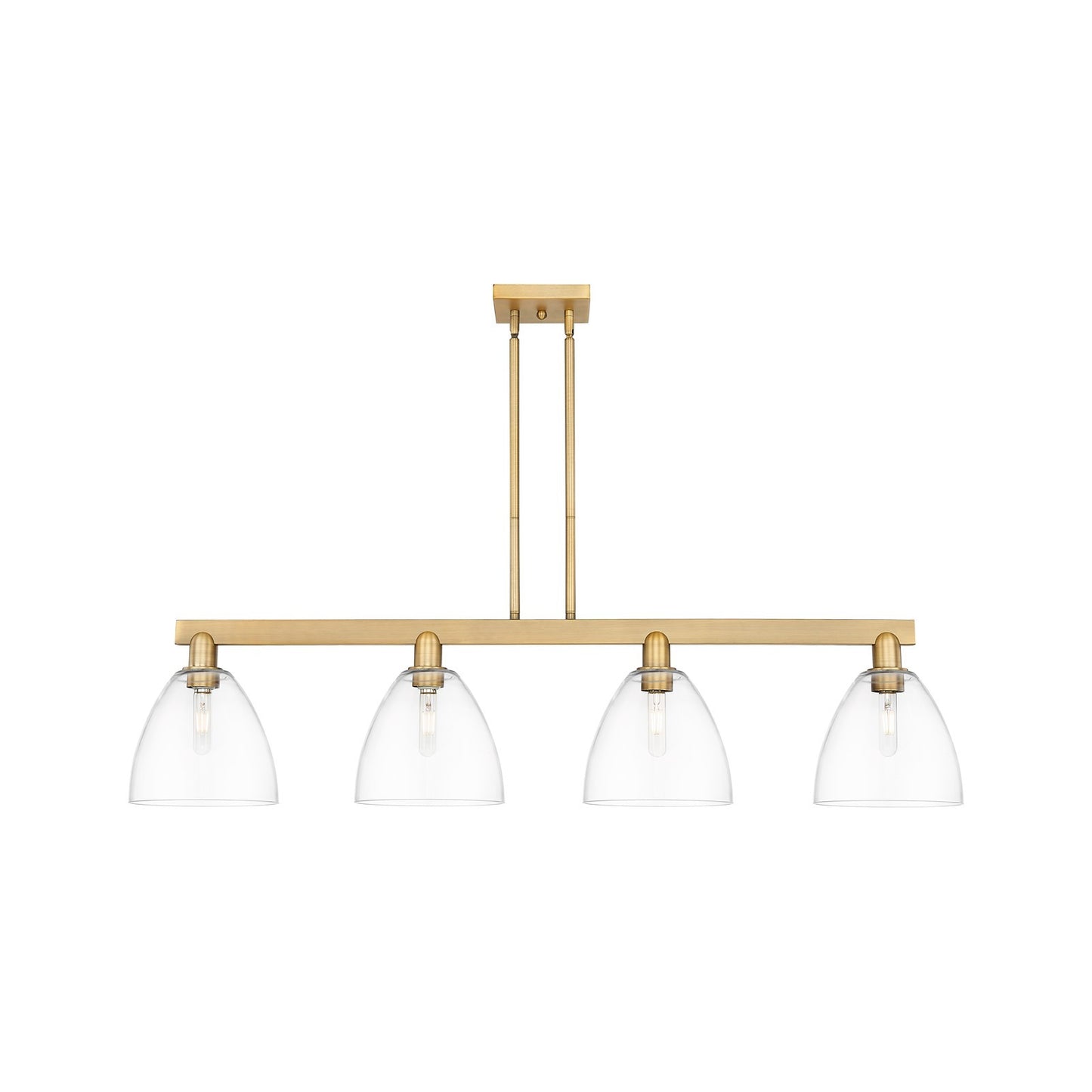 Innovations Bristol 52in 4-Light Island Light | Industrial Brushed Brass Steel and Clear Glass | Kitchen Island & Dining Room | Model 716-4I-BB-GBD-92