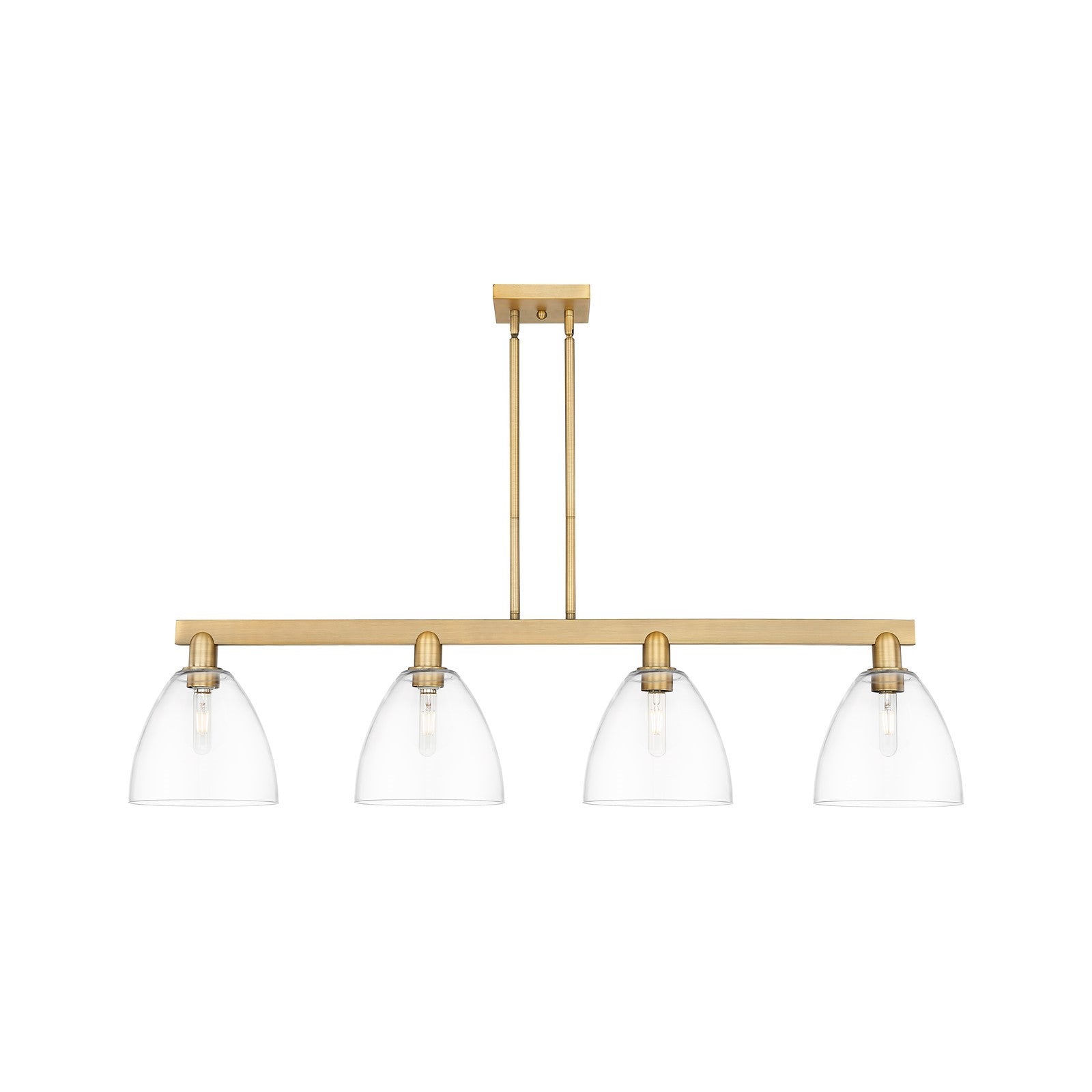 Innovations Bristol 52in 4-Light Island Light | Industrial Brushed Brass Steel and Clear Glass | Kitchen Island & Dining Room | Model 716-4I-BB-GBD-92
