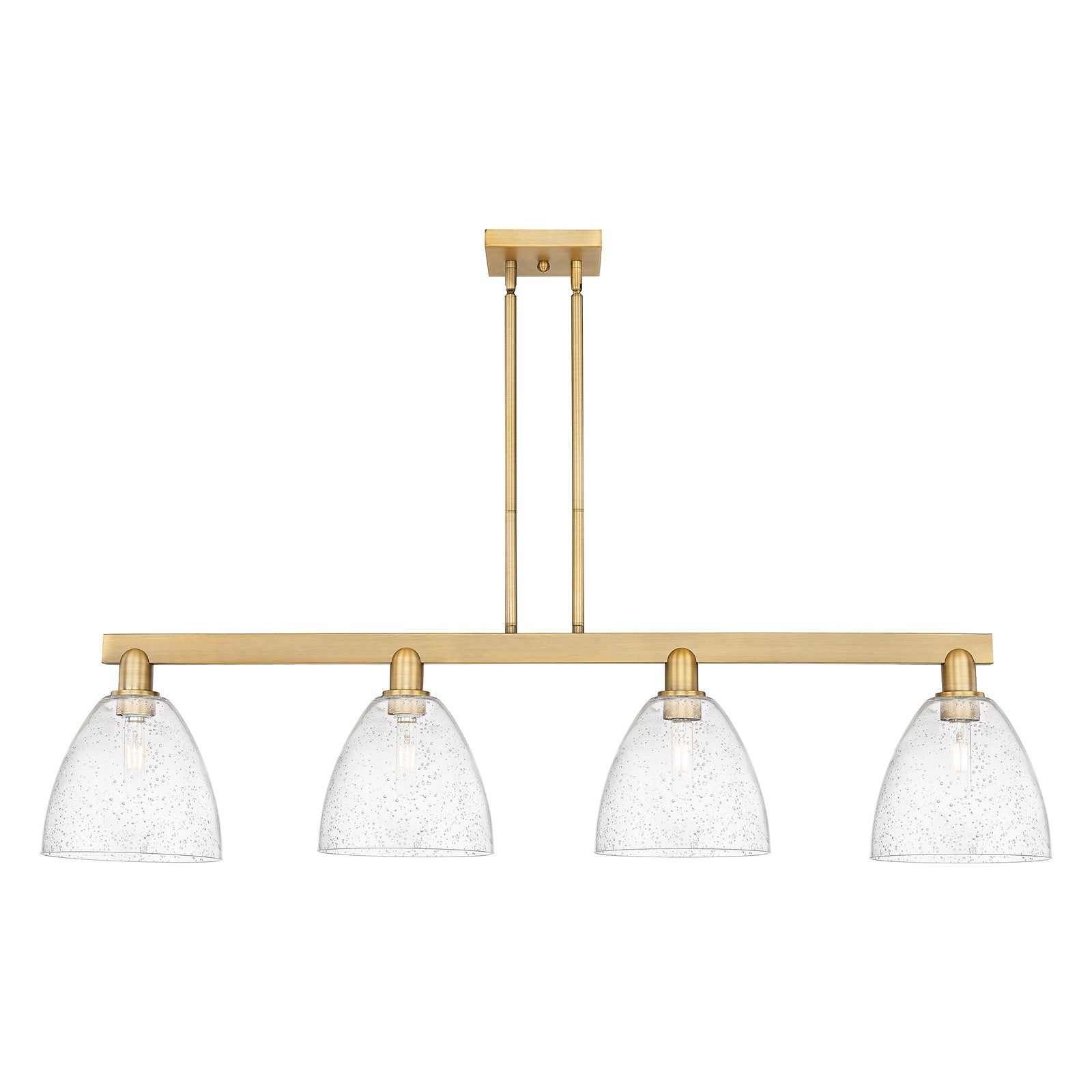 Innovations Bristol 52in 4-Light Island Light | Industrial Brushed Brass Steel and Seedy Glass | Kitchen Island & Dining Room | Model 716-4I-BB-GBD-94