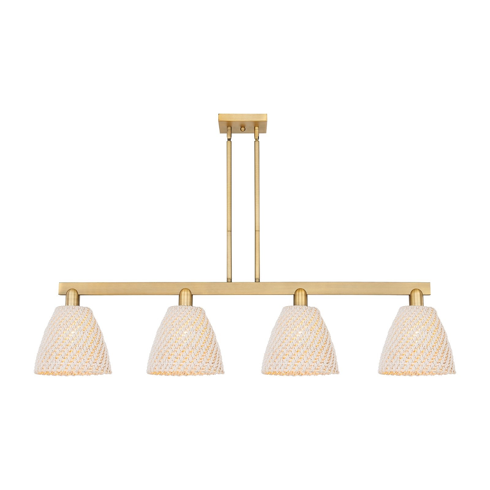 Innovations Bristol Natural 52in 4-Light Island Light | Industrial Brushed Brass Steel and Natural Fiber Dome Shade | Kitchen | Model 716-4I-BB-NBD-9-NAT