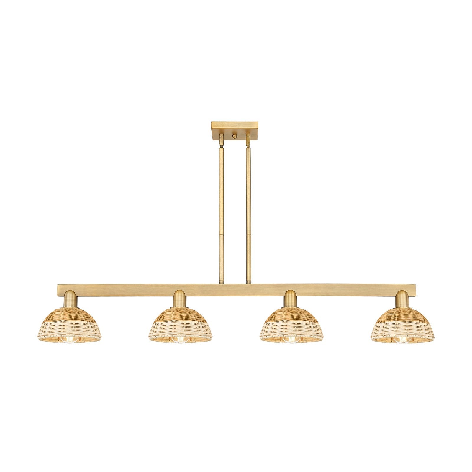 Innovations Natural Ballston Dome 48in 4-Light Island Light | Farmhouse Brushed Brass and Natural Fiber Basketweave | Model 716-4I-BB-NBD2-75-NAT