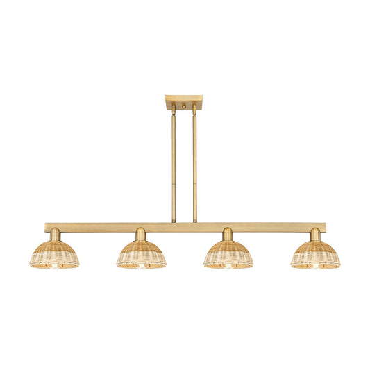 Innovations Natural Ballston Dome 48in 4-Light Island Light | Farmhouse Brushed Brass and Natural Fiber Basketweave | Model 716-4I-BB-NBD2-75-NAT