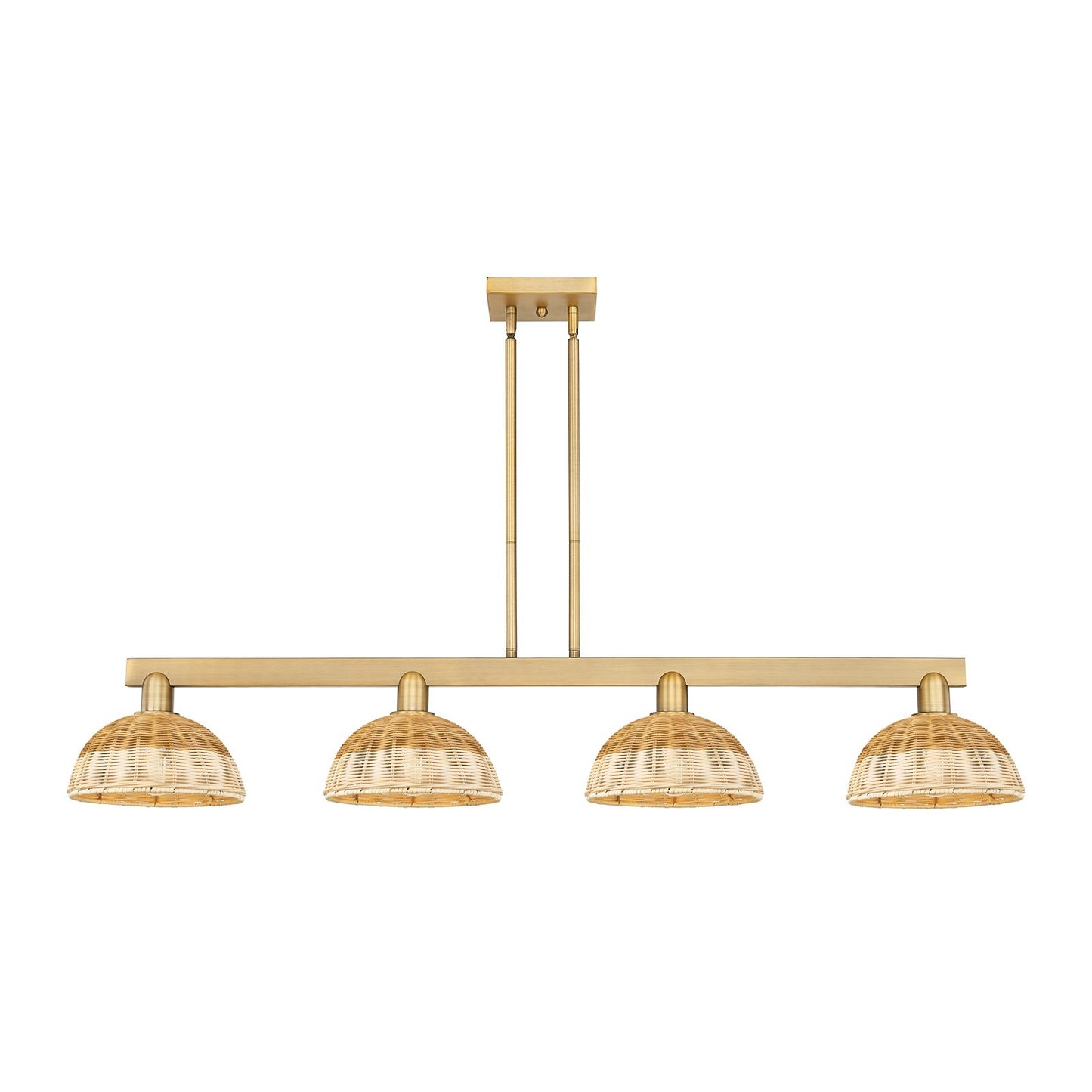 Innovations Bristol Natural II 52in 4-Light Island Light | Industrial Brushed Brass Steel and Natural Fiber Dome Shade | Model 716-4I-BB-NBD2-9-NAT