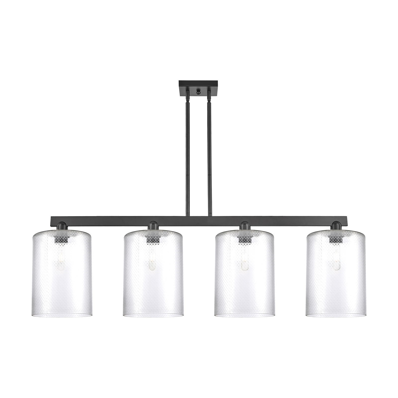 Innovations Cobbleskill 52in 4-Light Island Light | Industrial Matte Black Steel and Clear Glass | Kitchen Island & Dining Room | Model 716-4I-BK-G112-L