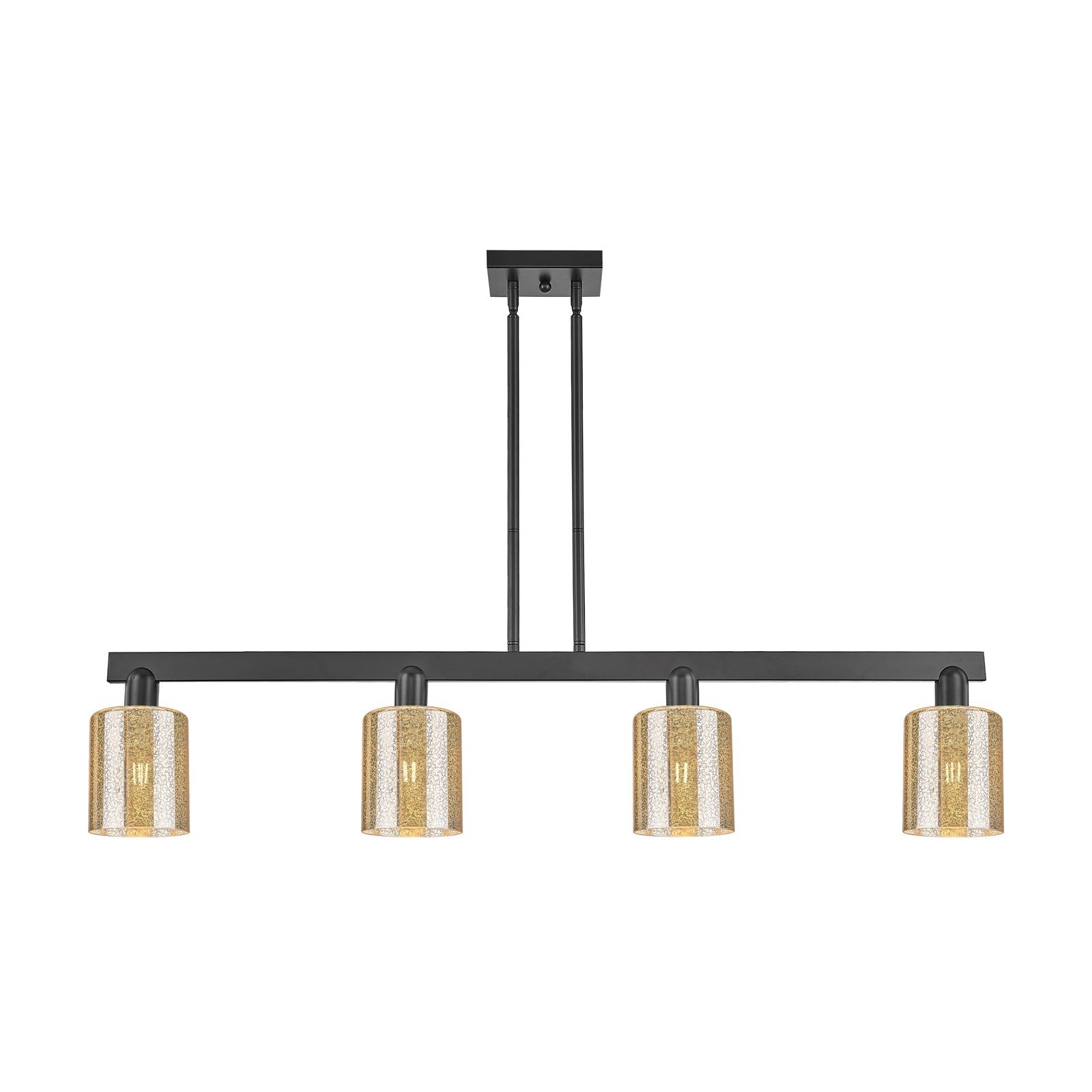 Innovations Cobbleskill 48in 4-Light Island Light | Industrial Matte Black Steel and Mercury Glass | Kitchen Island & Dining Room | Model 716-4I-BK-G116