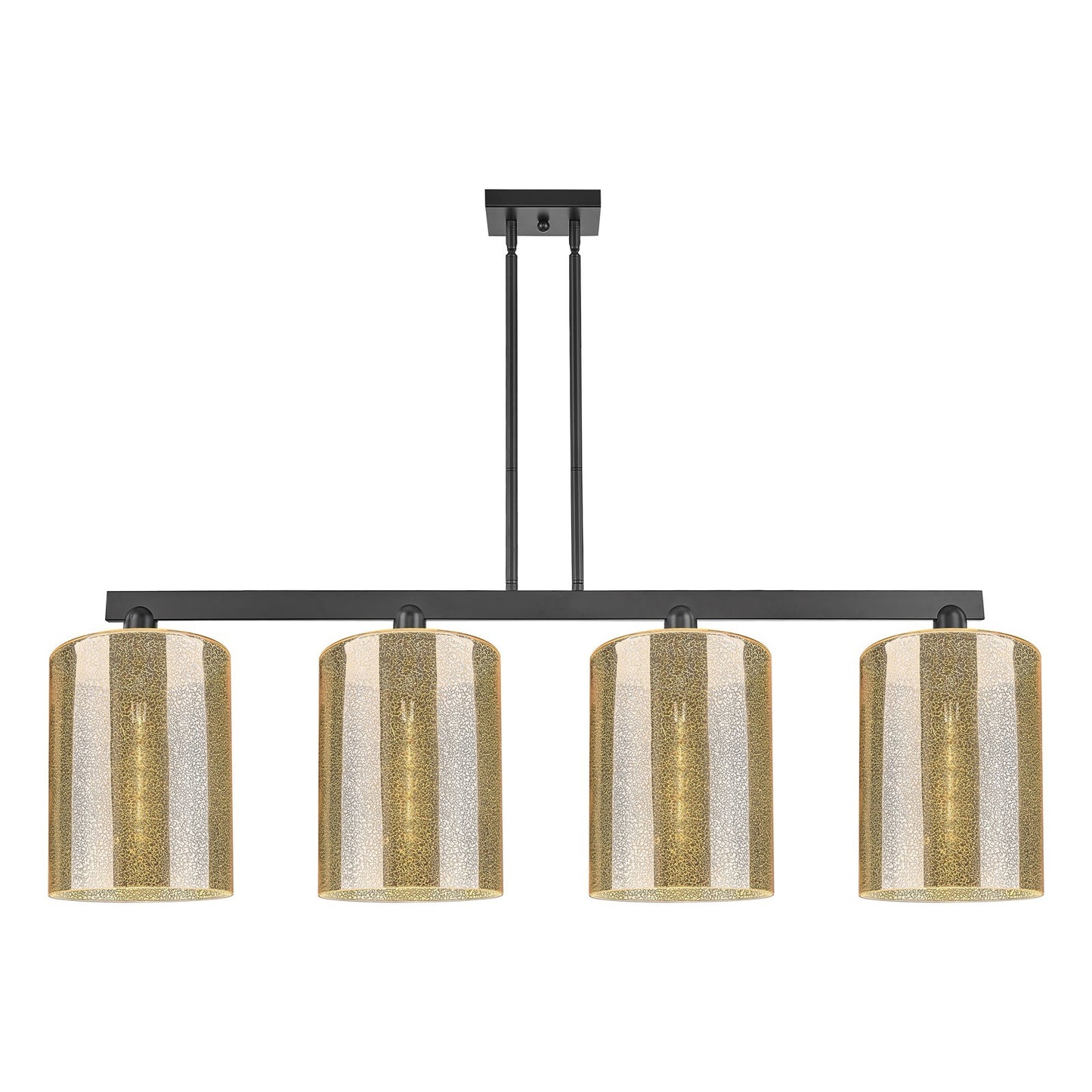 Innovations Cobbleskill 52in 4-Light Island Light | Industrial Matte Black Steel and Mercury Glass | Kitchen Island & Dining Room | Model 716-4I-BK-G116-L