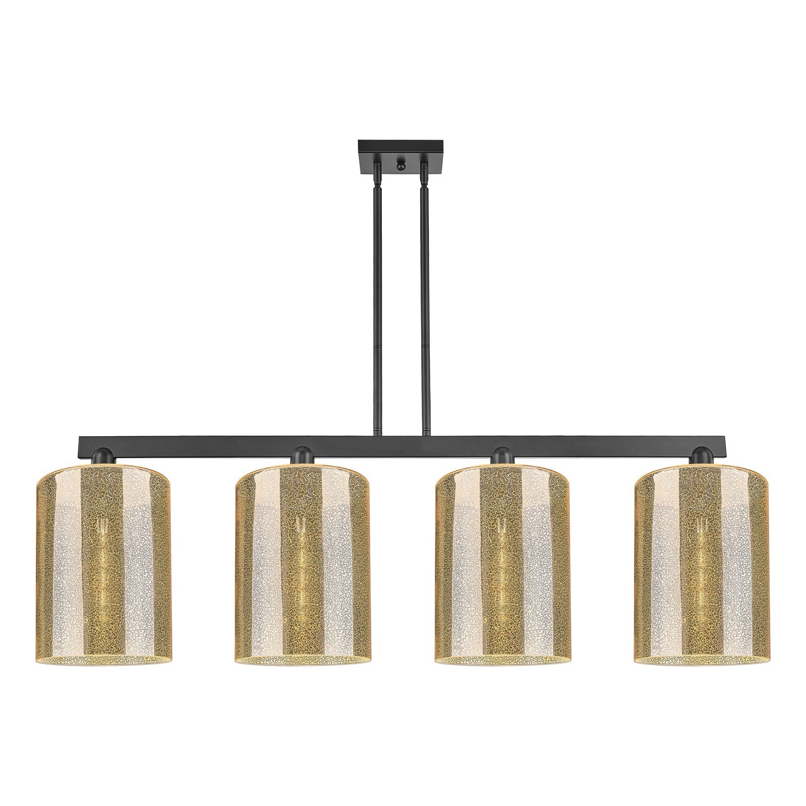 Innovations Cobbleskill 52in 4-Light Island Light | Industrial Matte Black Steel and Mercury Glass | Kitchen Island & Dining Room | Model 716-4I-BK-G116-L