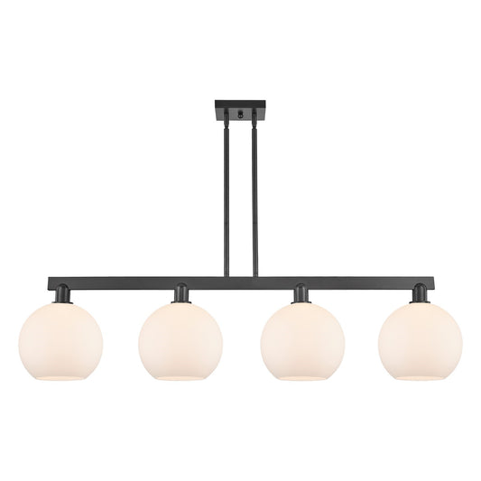 Innovations Athens 53in 4-Light Island Light | Industrial Matte Black Steel and Matte White Glass | Kitchen Island & Dining Room | Model 716-4I-BK-G121-10