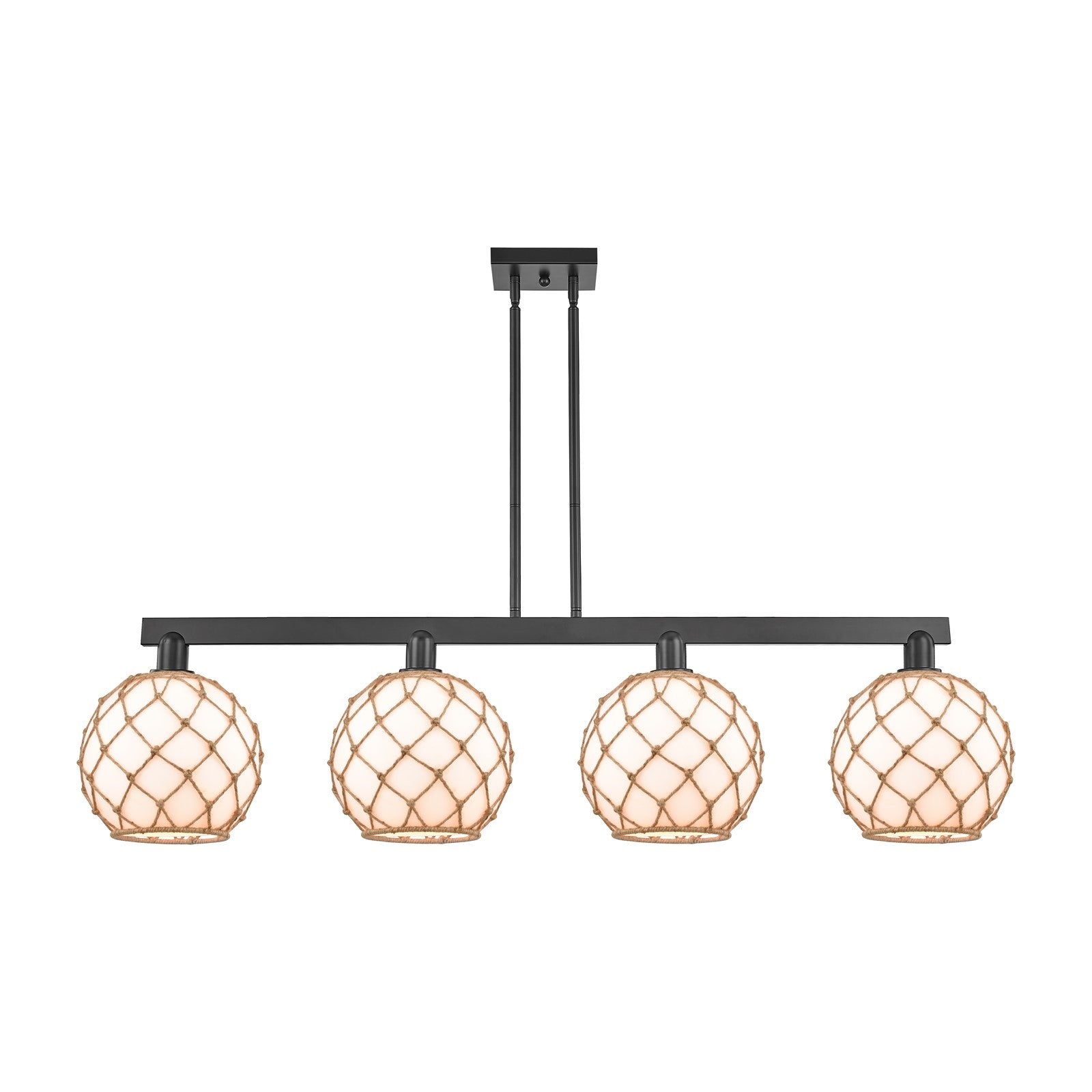 Innovations Farmhouse Rope 53in 4-Light Island Light | Industrial Matte Black Steel and Matte White Glass with Rope | Kitchen | Model 716-4I-BK-G121-10RB