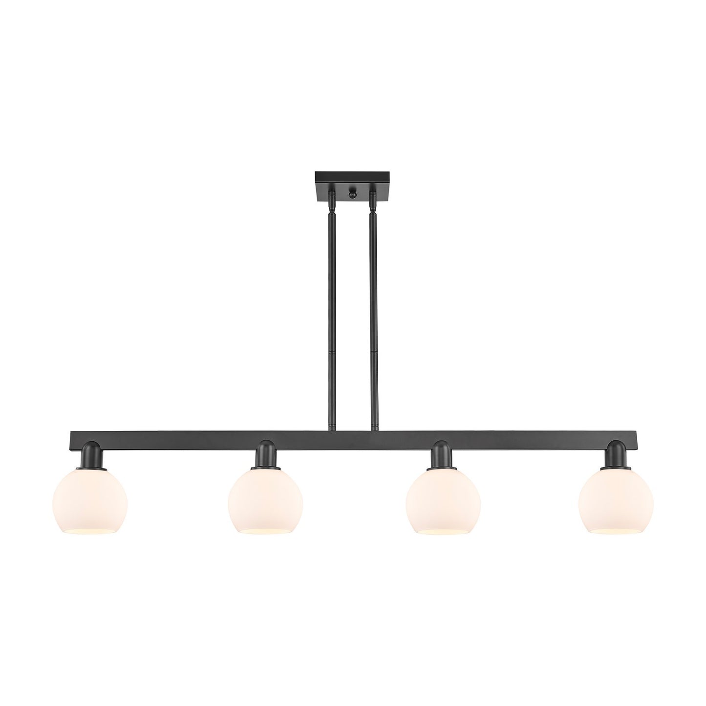 Innovations Athens 49in 4-Light Island Light | Industrial Matte Black Steel and Matte White Glass | Kitchen Island & Dining Room | Model 716-4I-BK-G121-6