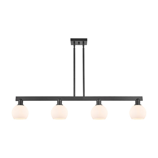 Innovations Athens 49in 4-Light Island Light | Industrial Matte Black Steel and Matte White Glass | Kitchen Island & Dining Room | Model 716-4I-BK-G121-6
