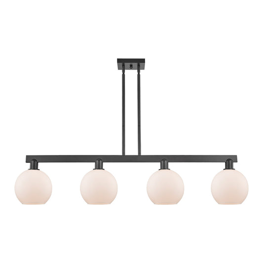 Innovations Athens 51in 4-Light Island Light | Industrial Matte Black Steel and Matte White Glass | Kitchen Island & Dining Room | Model 716-4I-BK-G121-8