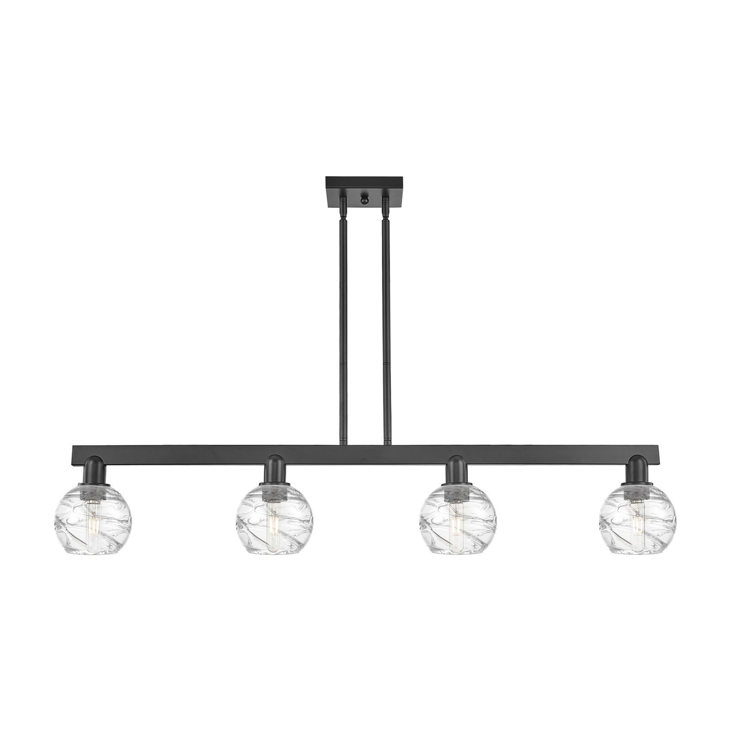 Innovations Athens Deco Swirl 48in 4-Light Island Light | Industrial Matte Black Steel and Clear Deco Swirl Glass | Kitchen | Model 716-4I-BK-G1213-6CL