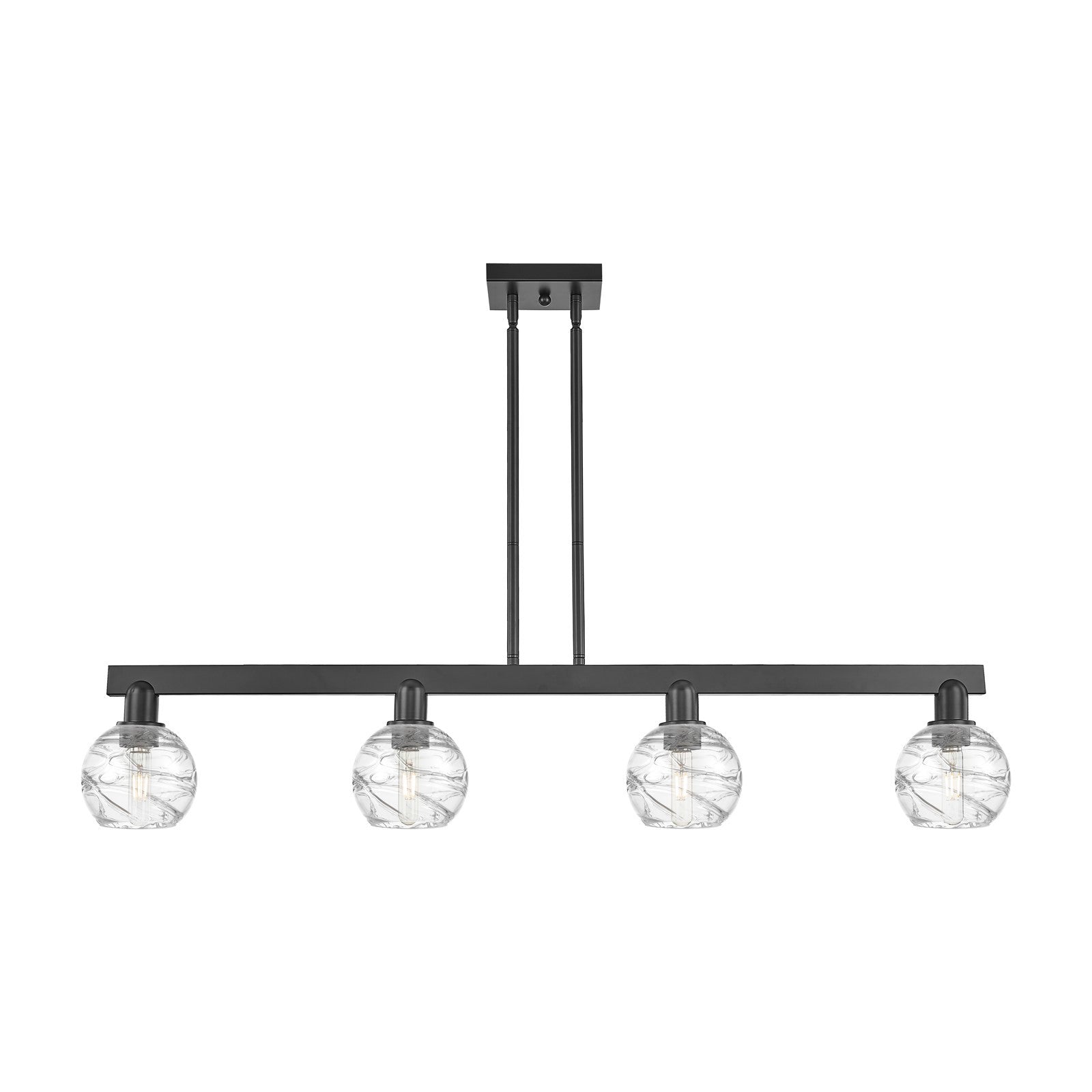 Innovations Athens Deco Swirl 48in 4-Light Island Light | Industrial Matte Black Steel and Clear Deco Swirl Glass | Kitchen | Model 716-4I-BK-G1213-6CL