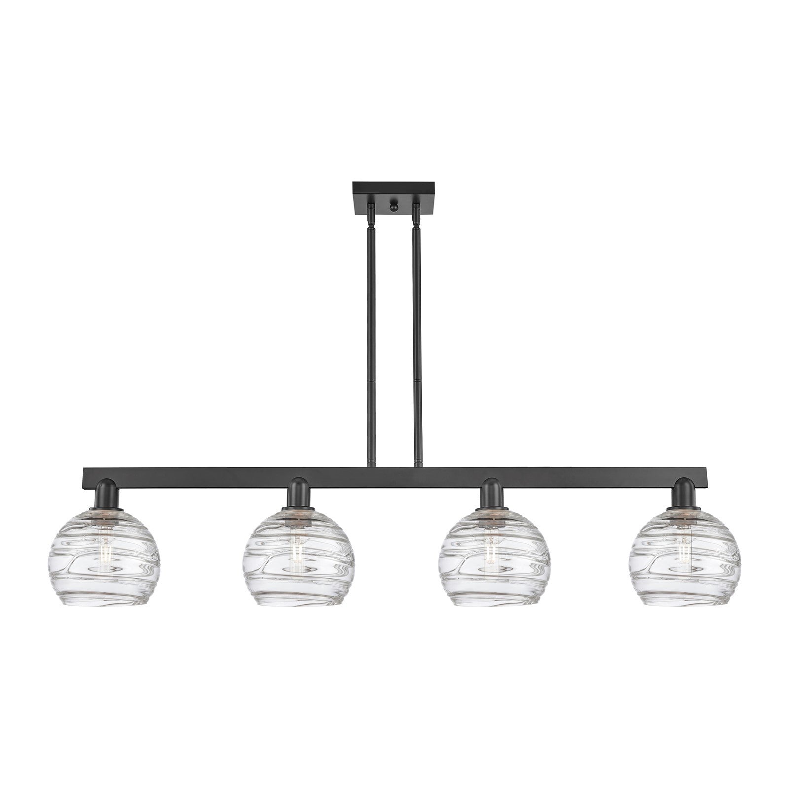 Innovations Athens Deco Swirl 51in 4-Light Island Light | Industrial Matte Black Steel and Clear Deco Swirl Glass | Kitchen | Model 716-4I-BK-G1213-8CL