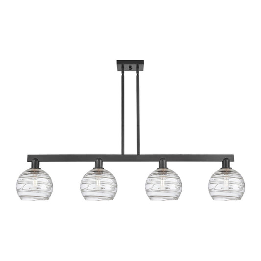 Innovations Athens Deco Swirl 51in 4-Light Island Light | Industrial Matte Black Steel and Clear Deco Swirl Glass | Kitchen | Model 716-4I-BK-G1213-8CL