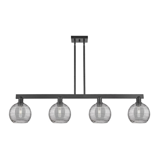 Innovations Athens Deco Swirl 51in 4-Light Island Light | Industrial Matte Black Steel and Light Smoke Glass | Kitchen Island | Model 716-4I-BK-G1213-8SM