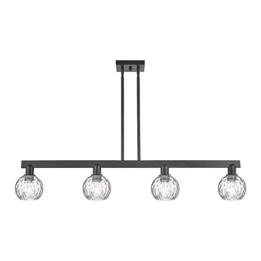 Innovations Athens Water Glass 49in 4-Light Island Light | Industrial Matte Black Steel and Clear Glass | Kitchen Island & | Model 716-4I-BK-G1215-6