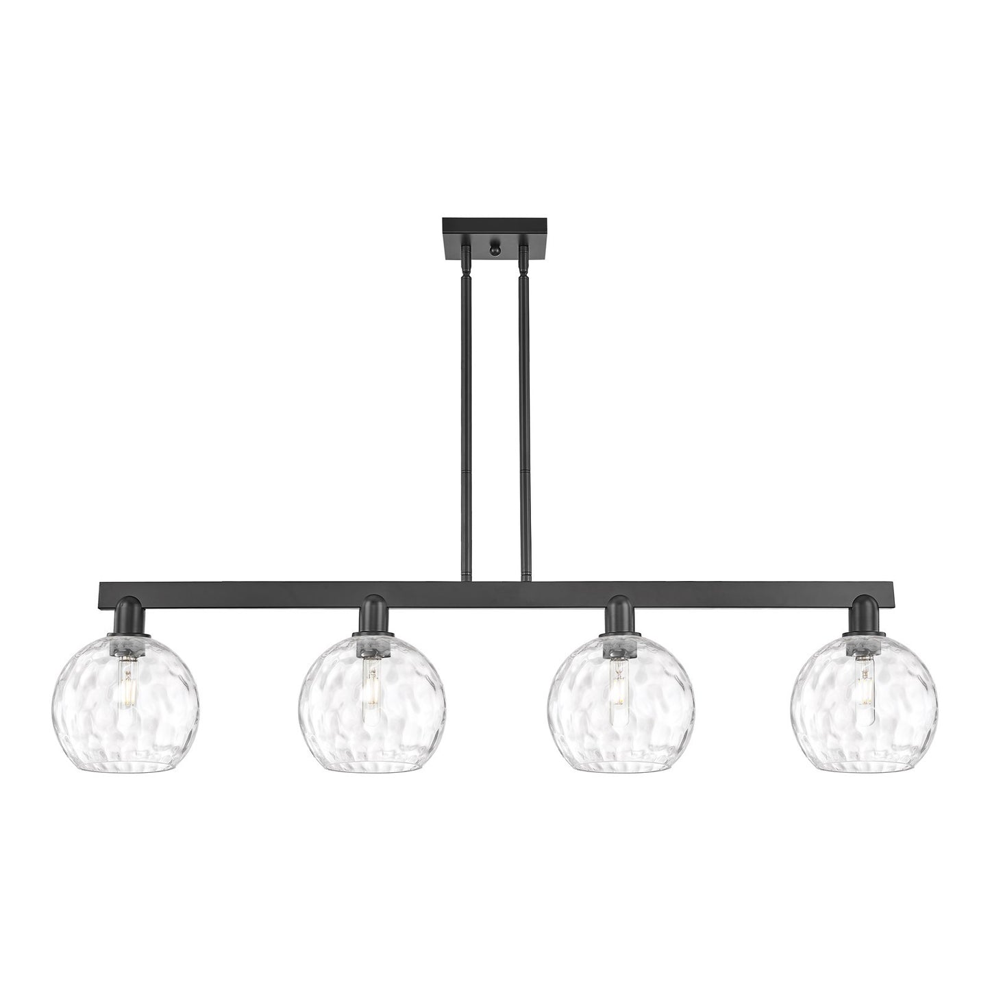 Innovations Athens Water Glass 51in 4-Light Island Light | Industrial Matte Black Steel and Clear Glass | Kitchen Island & | Model 716-4I-BK-G1215-8