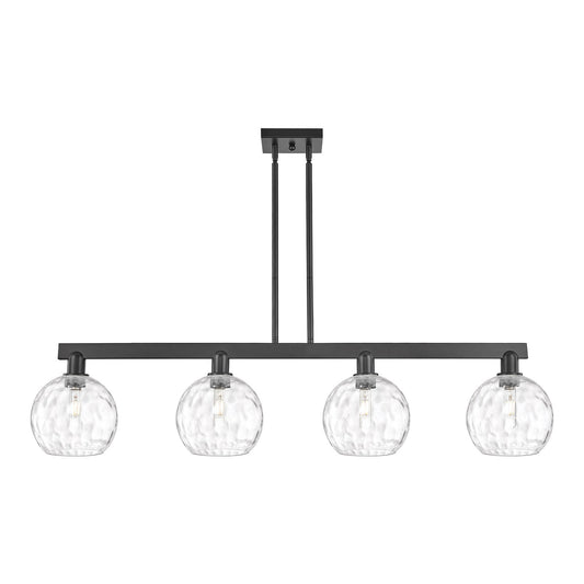 Innovations Athens Water Glass 51in 4-Light Island Light | Industrial Matte Black Steel and Clear Glass | Kitchen Island & | Model 716-4I-BK-G1215-8
