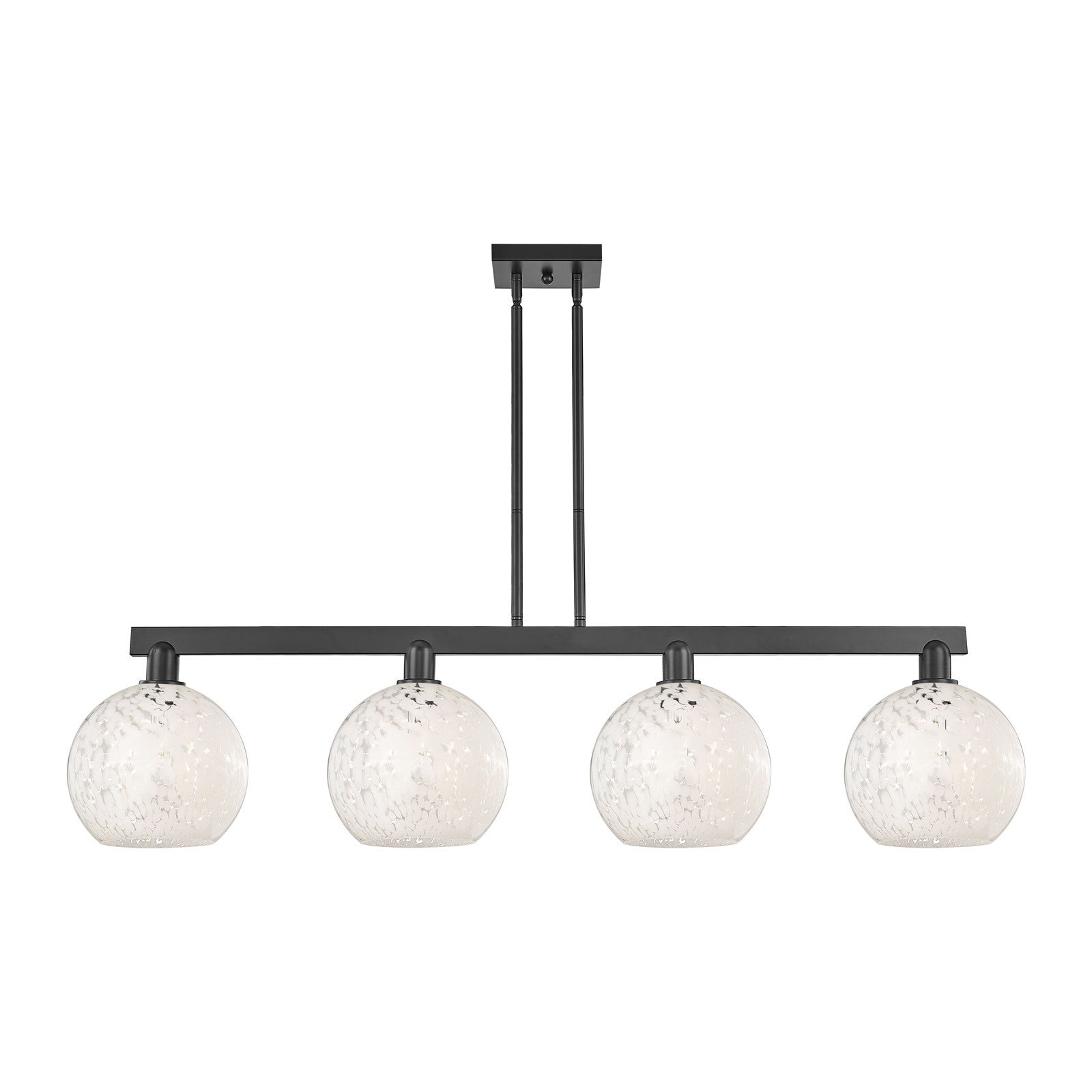 Innovations Arcadia 53in 4-Light Island Light | Industrial Matte Black Steel and White Mouchette Glass | Kitchen Island & | Model 716-4I-BK-G1216-10WM