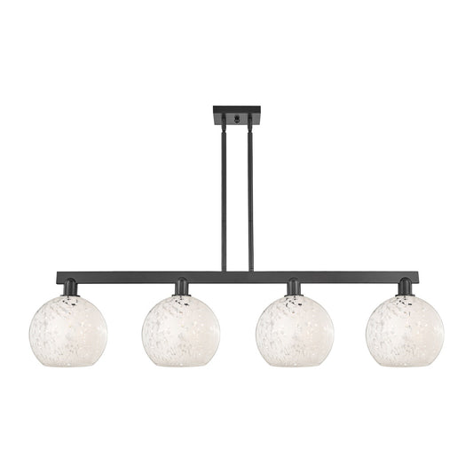 Innovations Arcadia 53in 4-Light Island Light | Industrial Matte Black Steel and White Mouchette Glass | Kitchen Island & | Model 716-4I-BK-G1216-10WM