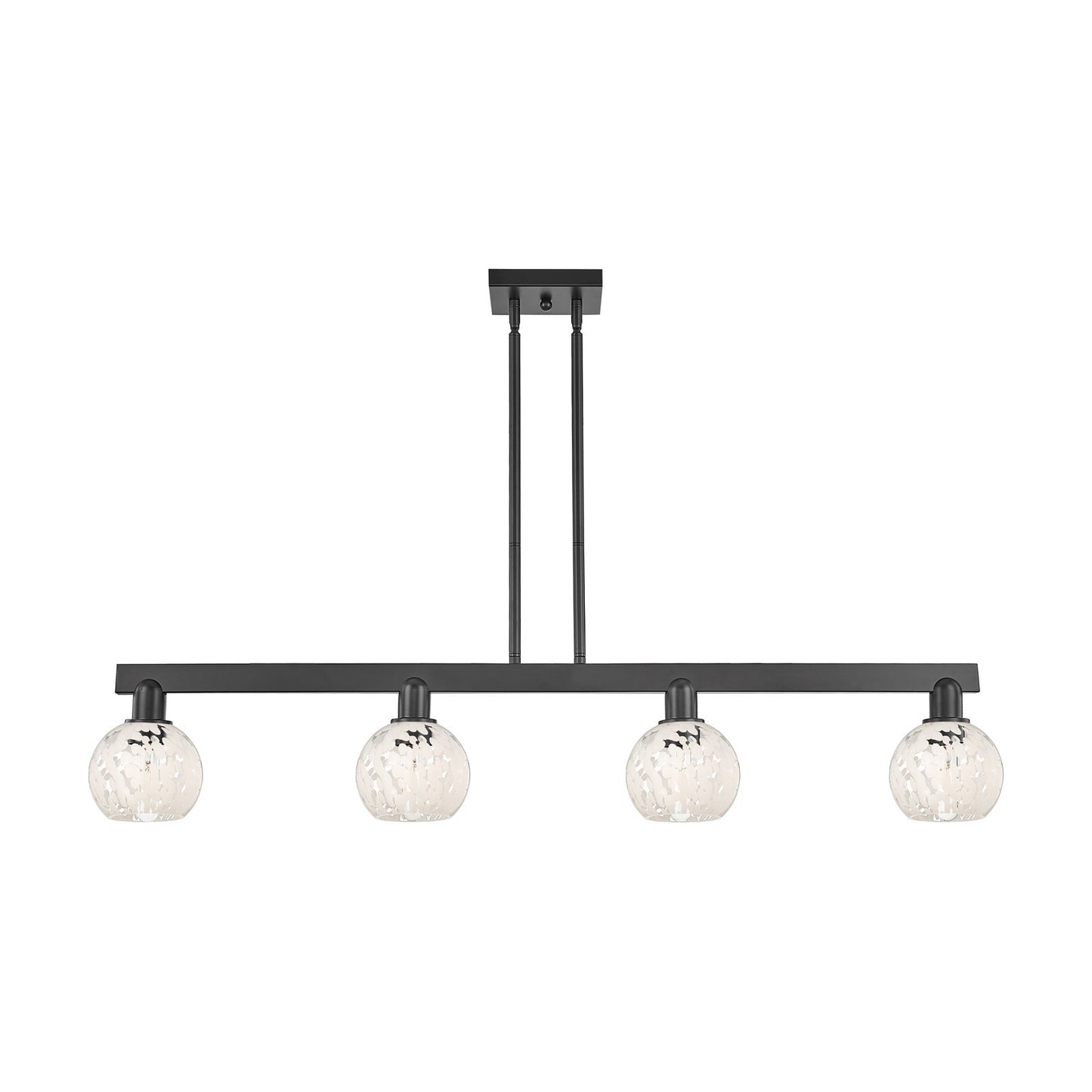 Innovations Arcadia 49in 4-Light Island Light | Industrial Matte Black Steel and White Mouchette Glass | Kitchen Island & | Model 716-4I-BK-G1216-6WM